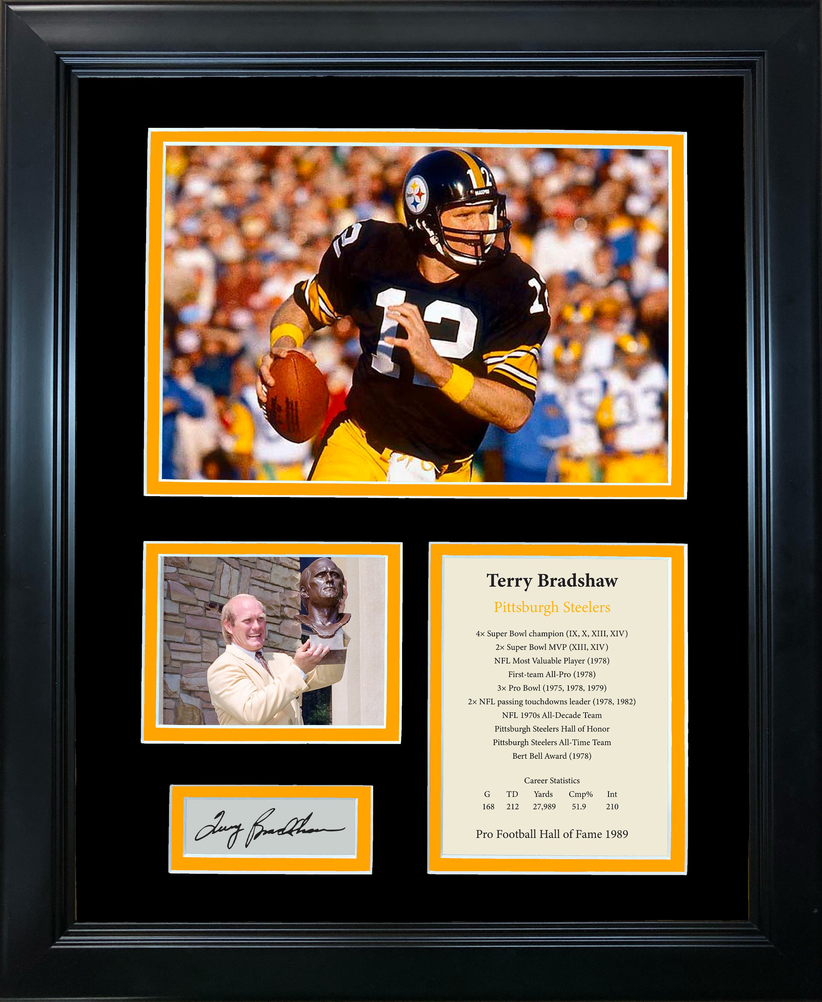 Framed Terry Bradshaw Hall of Fame Facsimile Laser Engraved Signature Auto Pittsburgh Steelers 11"x14" Football Photo Sig Collage