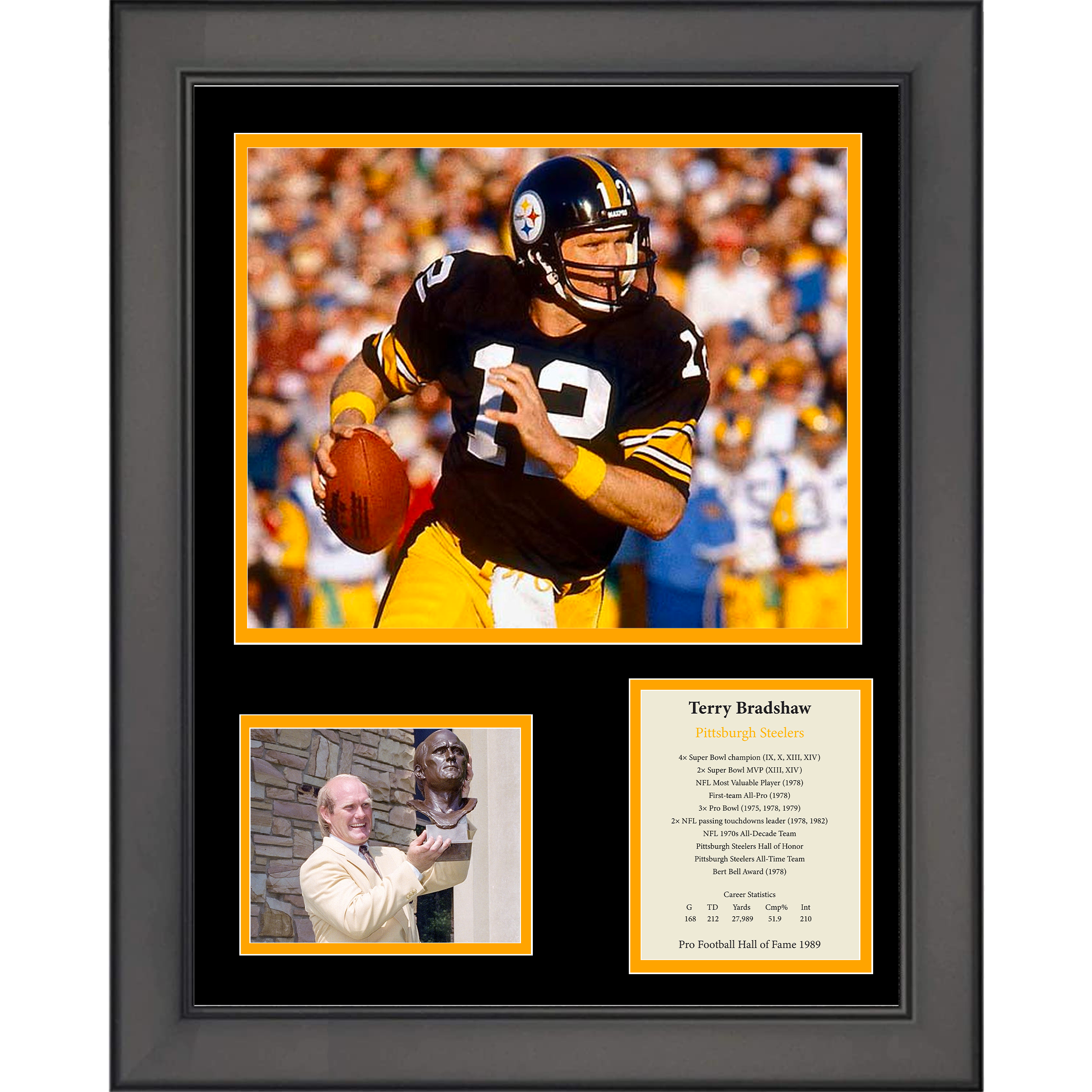 Framed Terry Bradshaw Hall of Fame Pittsburgh Steelers 11"x14" Football Three Photo Collage