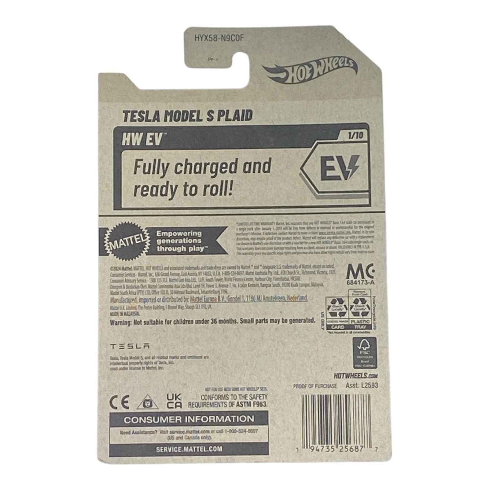 Hot Wheels Tesla Model S Plaid - EV Series 1/10 (Packaging Damage)