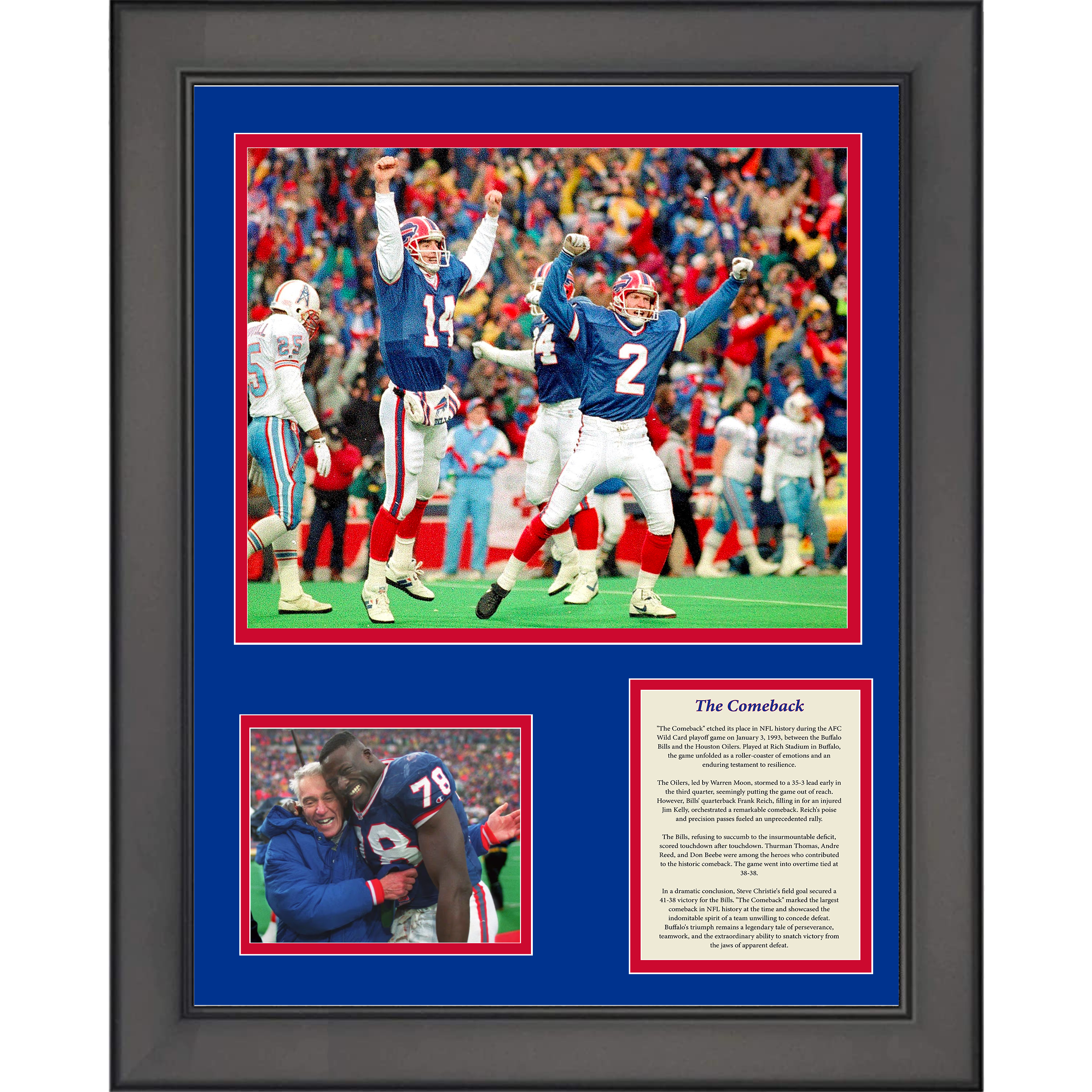 Framed 1993 Buffalo Bills The Comeback Frank Reich, Andre Reed & Thurman Thomas 11"x14"Football Three Photo Collage