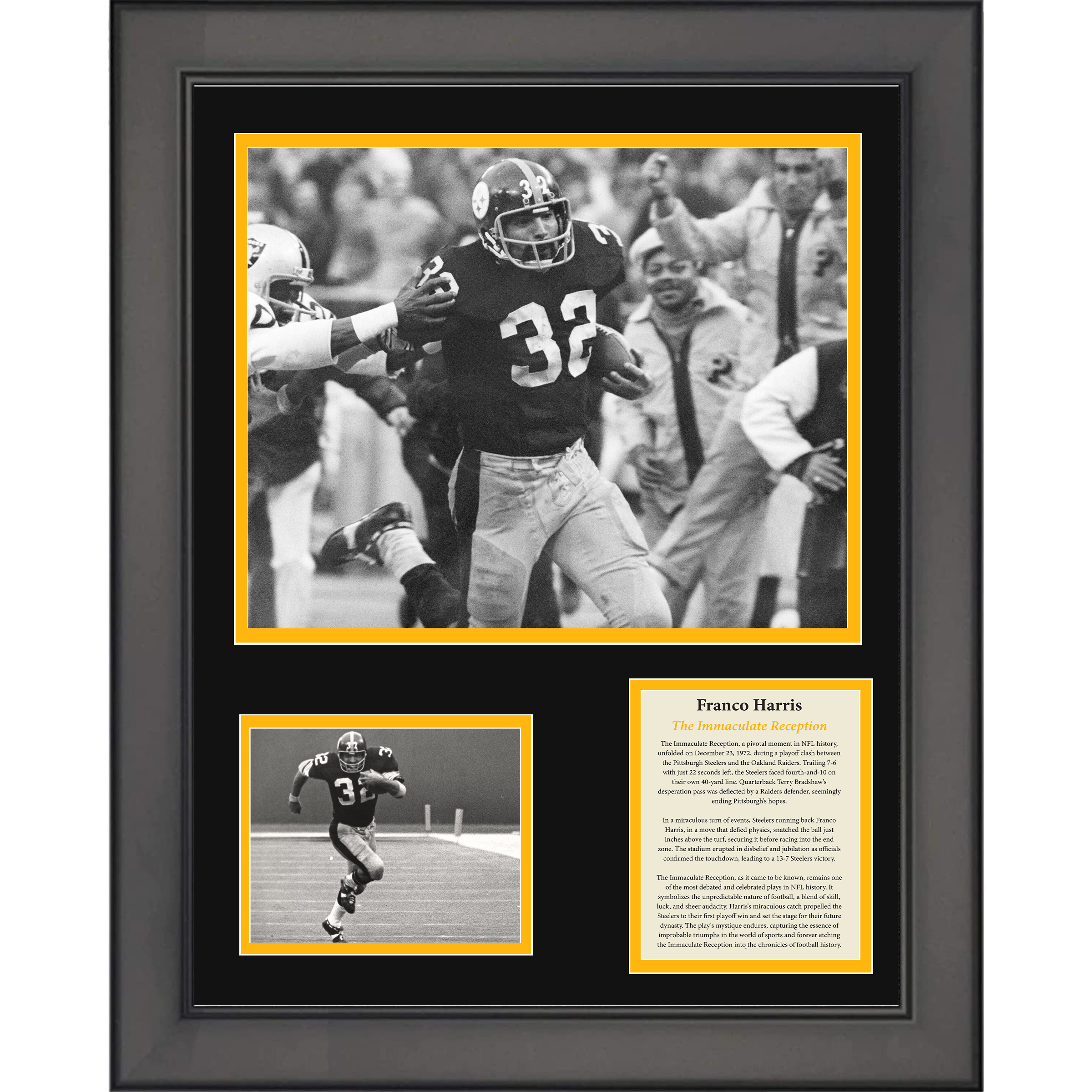 Framed The Immaculate Reception Franco Harris Pittsburgh Steelers 11"x14" Football Three Photo Collage
