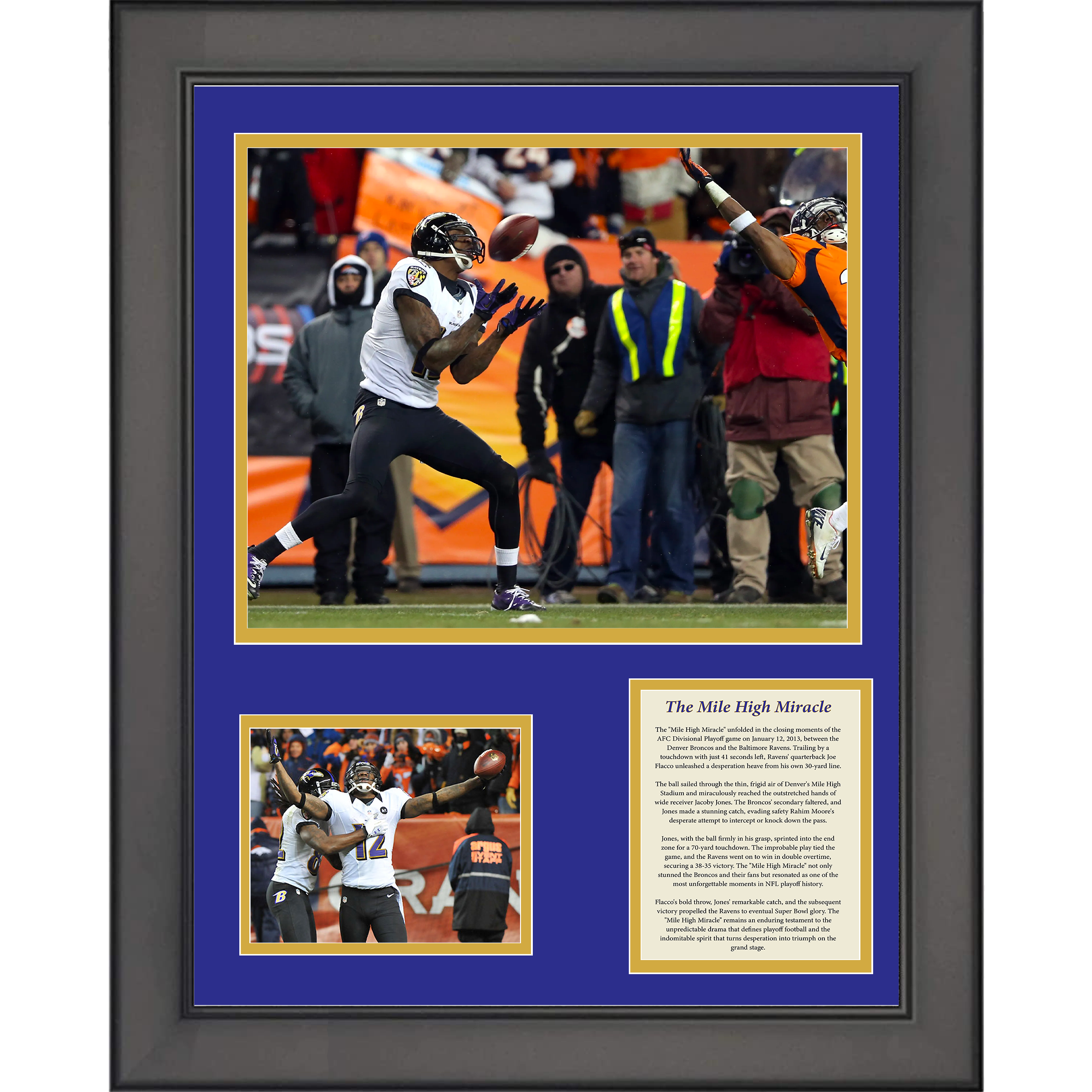 Framed The Mile High Miracle 2013 Catch Jacoby Jones Baltimore Ravens Football 11"x14" Three Photo Collage