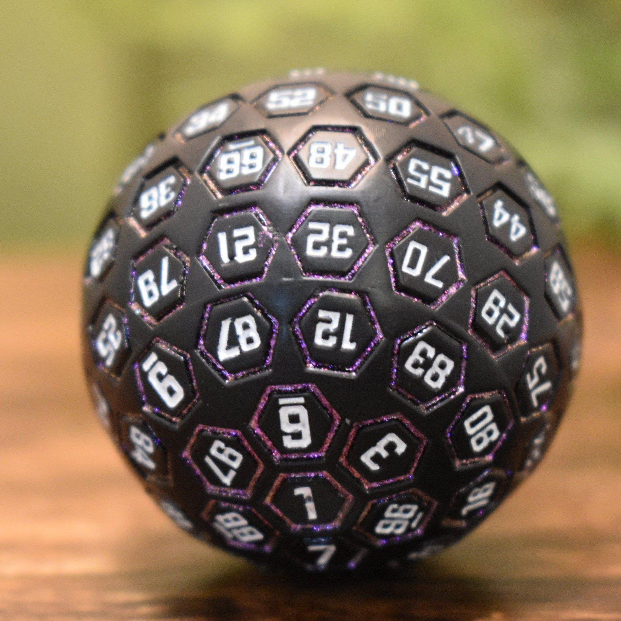 The Orb D100 - Purple, White, and Black Metal Die