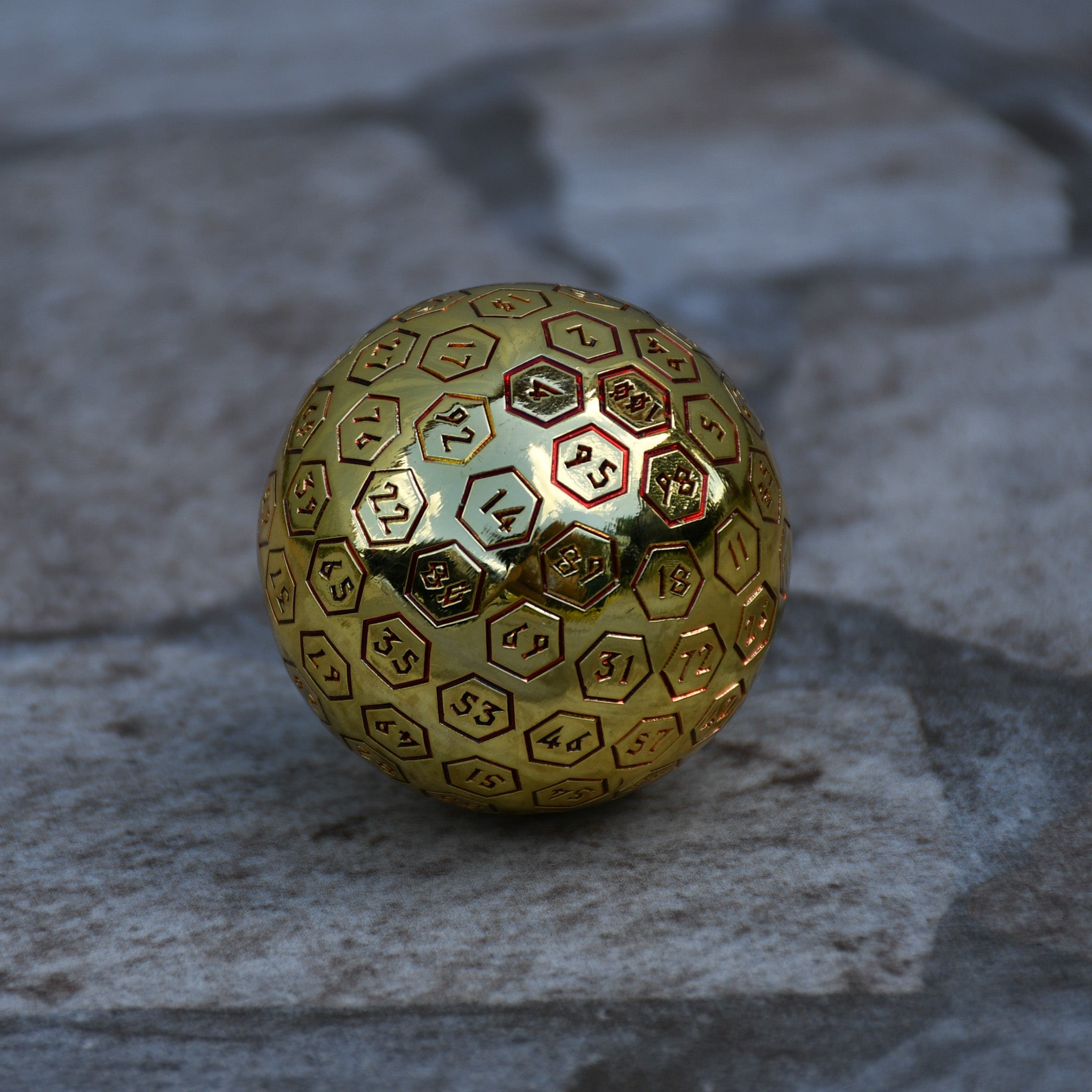 The Orb D100 - Red and Gold Metal Die