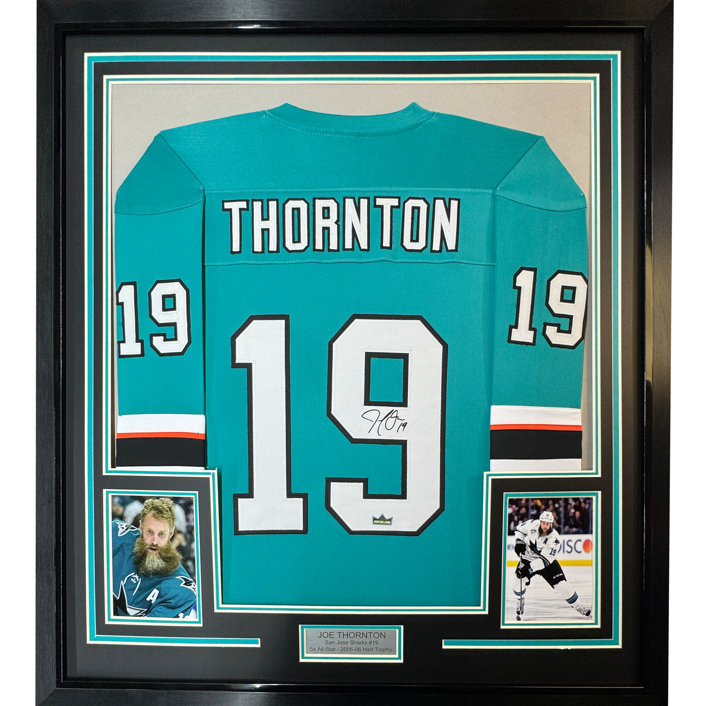Framed Facsimile Autographed Joe Thornton 35x39 San Jose Teal Reprint Laser Auto Hockey Jersey