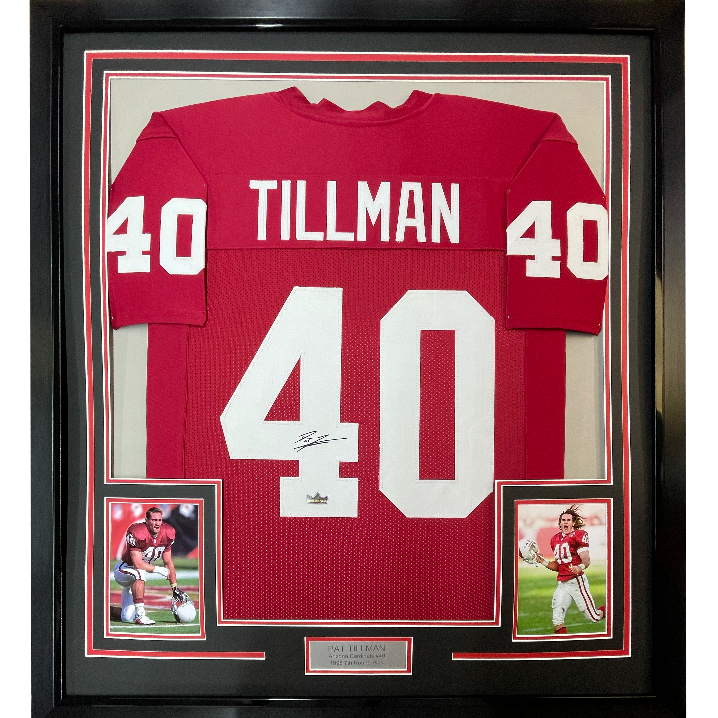 Framed Facsimile Autographed Pat Tillman 35x39 Arizona Red Reprint Laser Auto Football Jersey