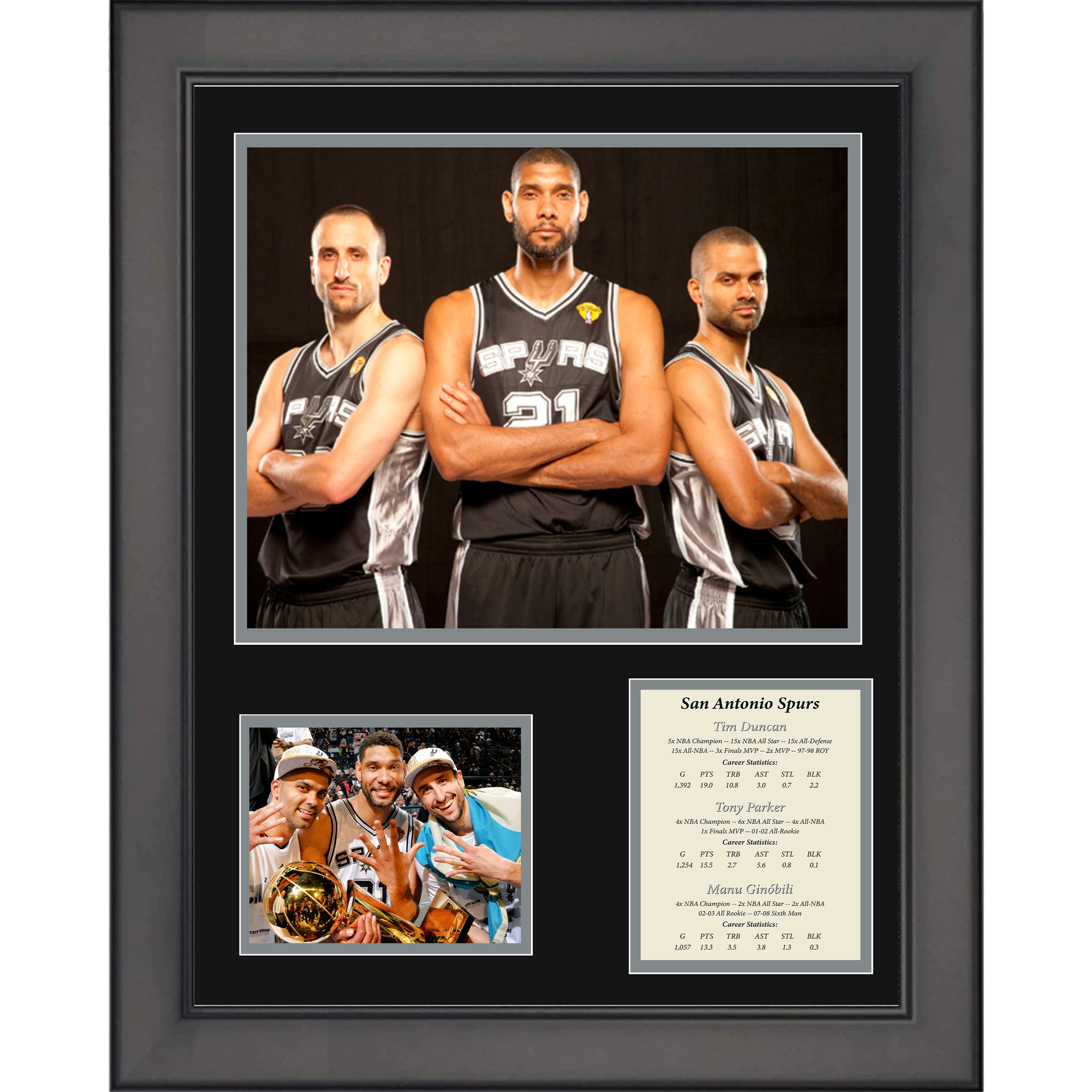 Framed Big 3 Duncan Parker Ginobili Basketball 11"x14"Three Photo Collage