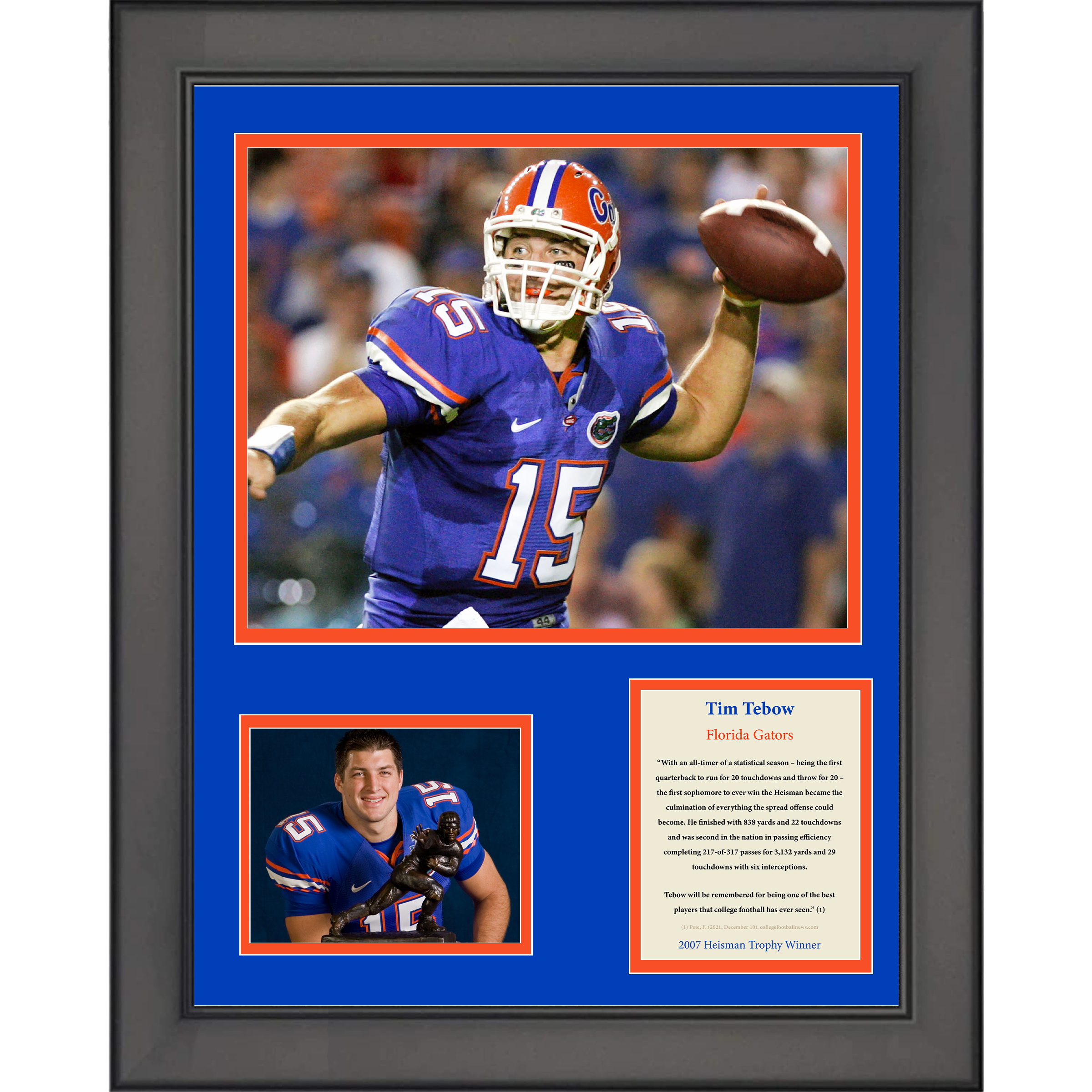 Framed Tim Tebow Heisman Trophy Winner Florida Gators 11"x14" College Football Three Photo Collage