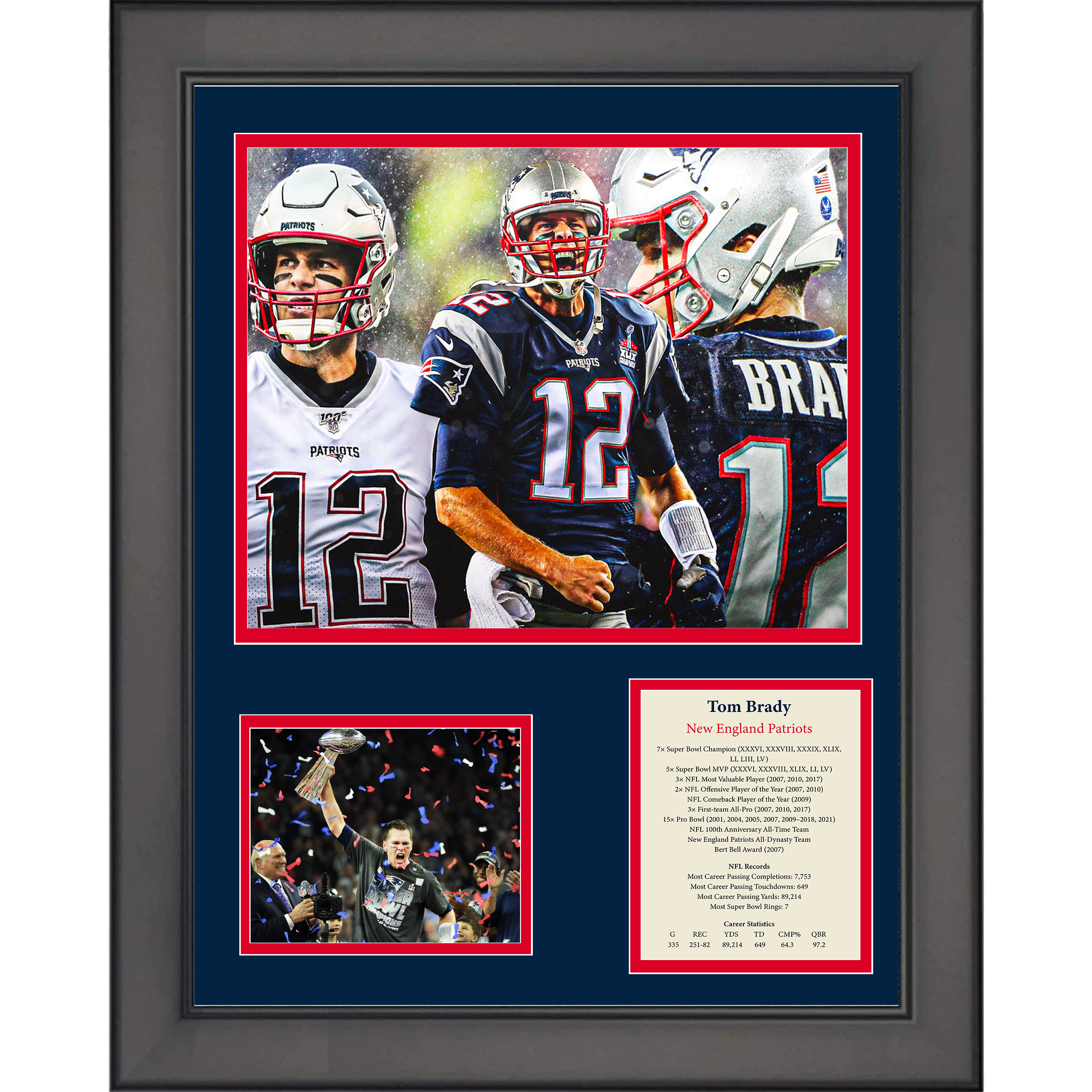 Framed Tom Brady New England Patriots Football 11"x14" Three Photo Collage