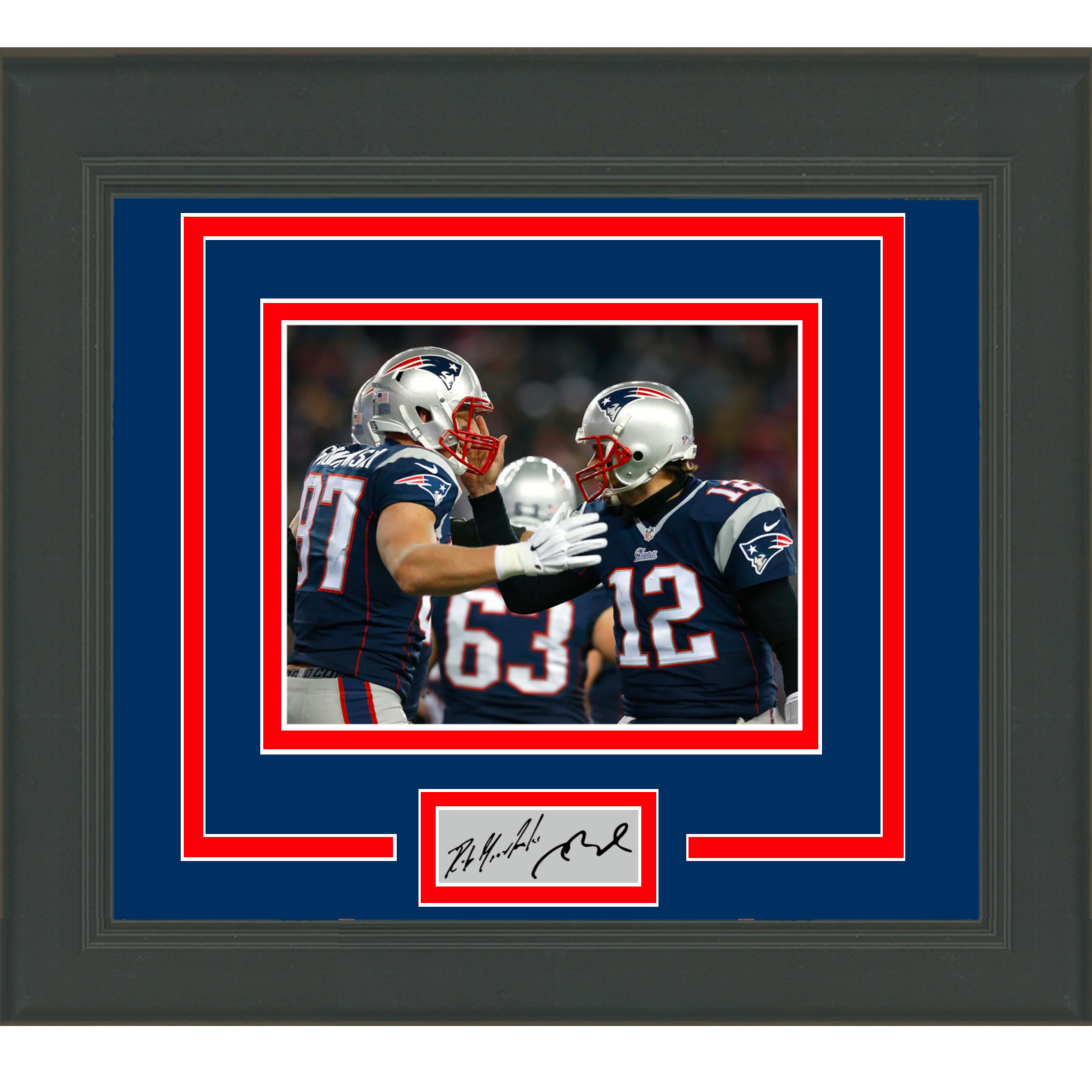 Framed Tom Brady Rob Gronkowski Dual Facsimile Laser Engraved Signature Auto New England Patriots 11x14 Football Photo