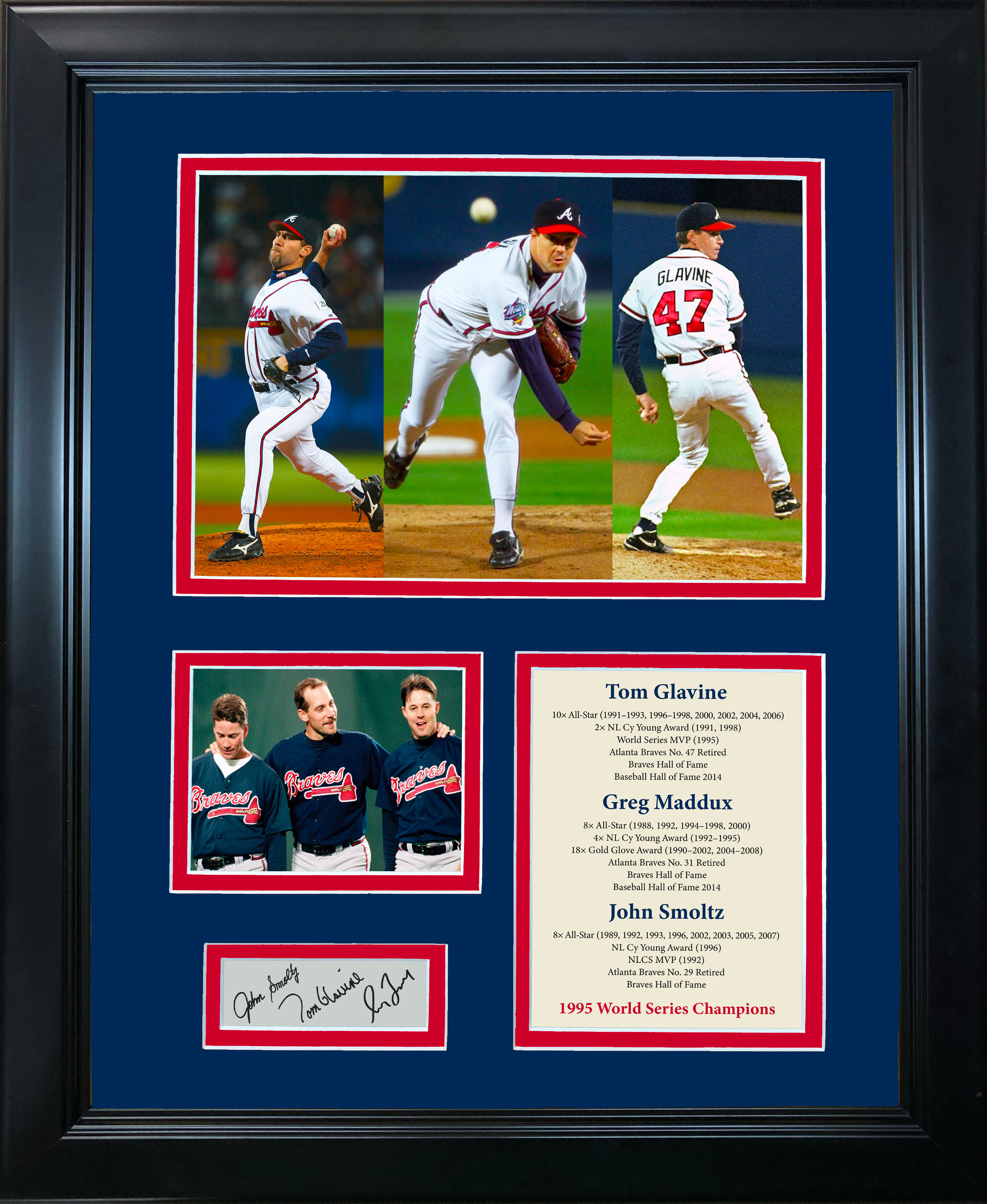 Framed Tom Glavine John Smoltz Greg Maddux Atlanta Braves Big 3 Facsimile Laser Engraved Signature Auto 11"x14" Baseball Photo Sig Collage
