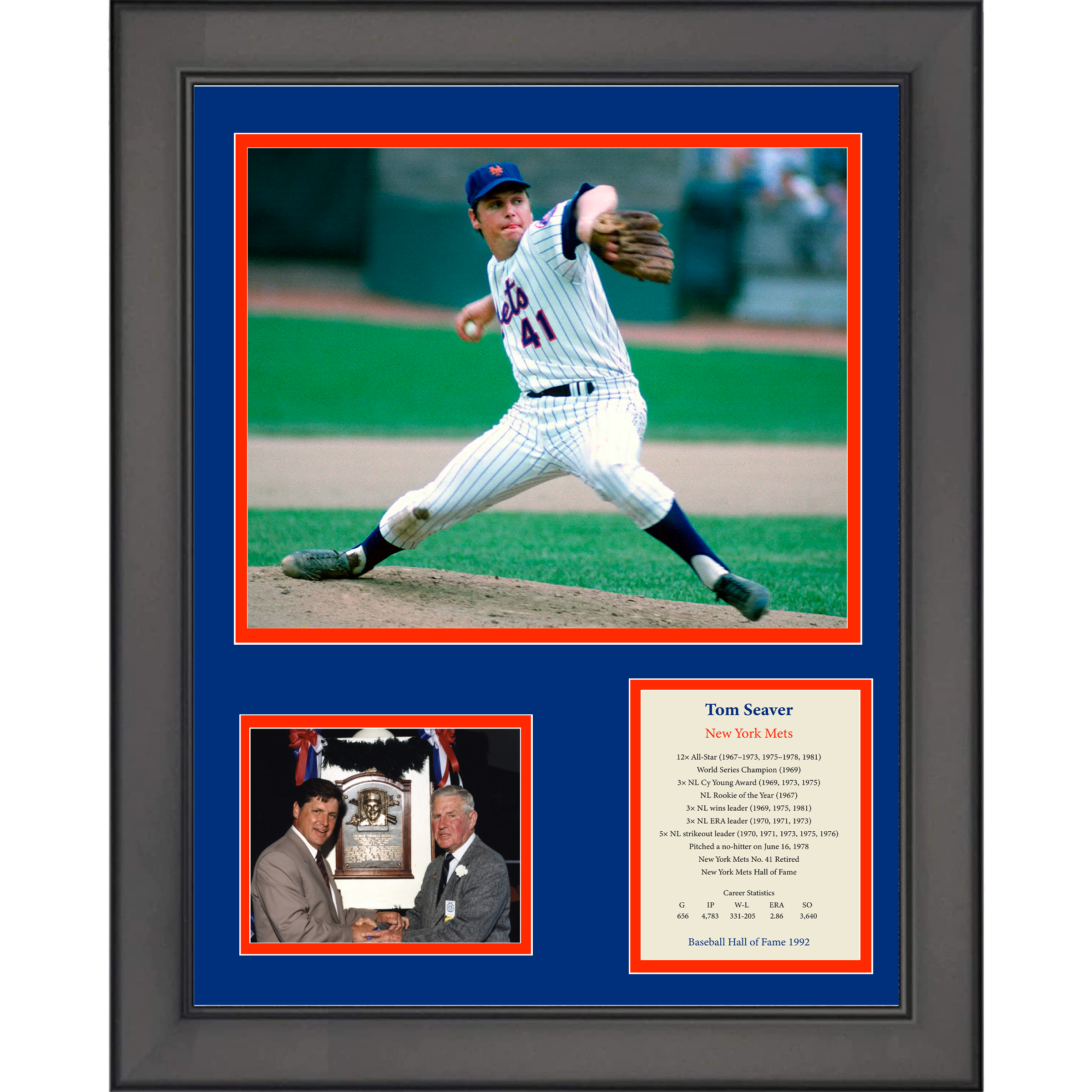 Framed Tom Seaver Hall of Fame Baseball 11"x14" Three Photo Collage