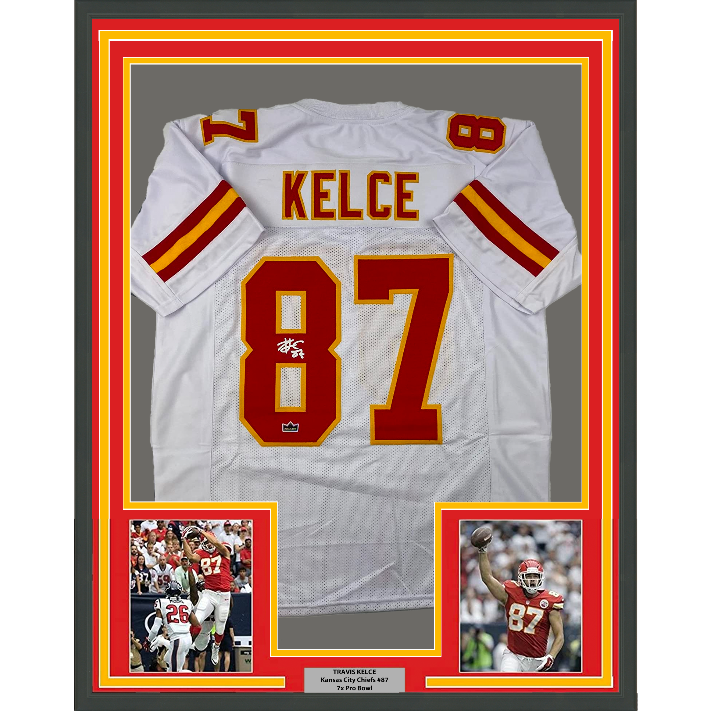 Framed Facsimile Autographed Travis Kelce 35x39 Kansas City White Reprint Laser Auto Football Jersey Size Men's XL