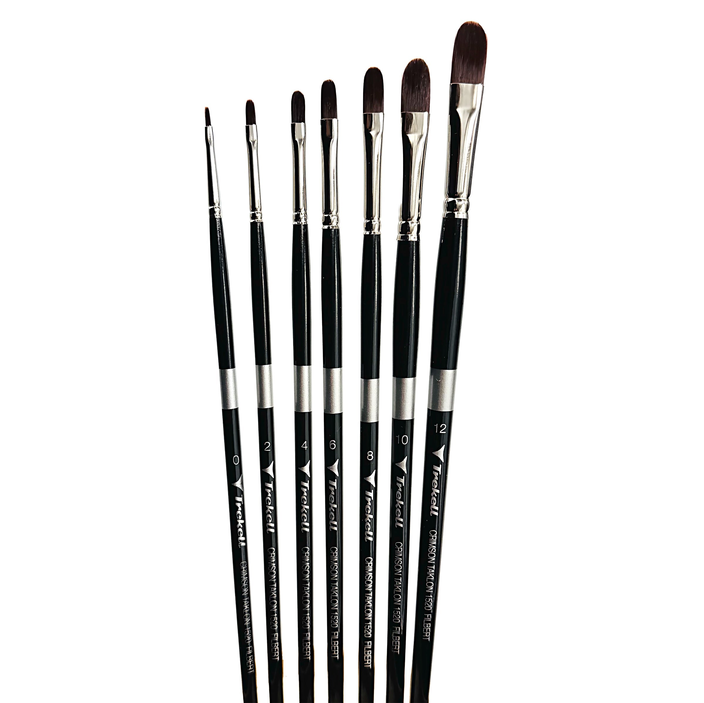 Trekell Crimson Taklon Long Handle Artist Brush - Complete Set - Filbert