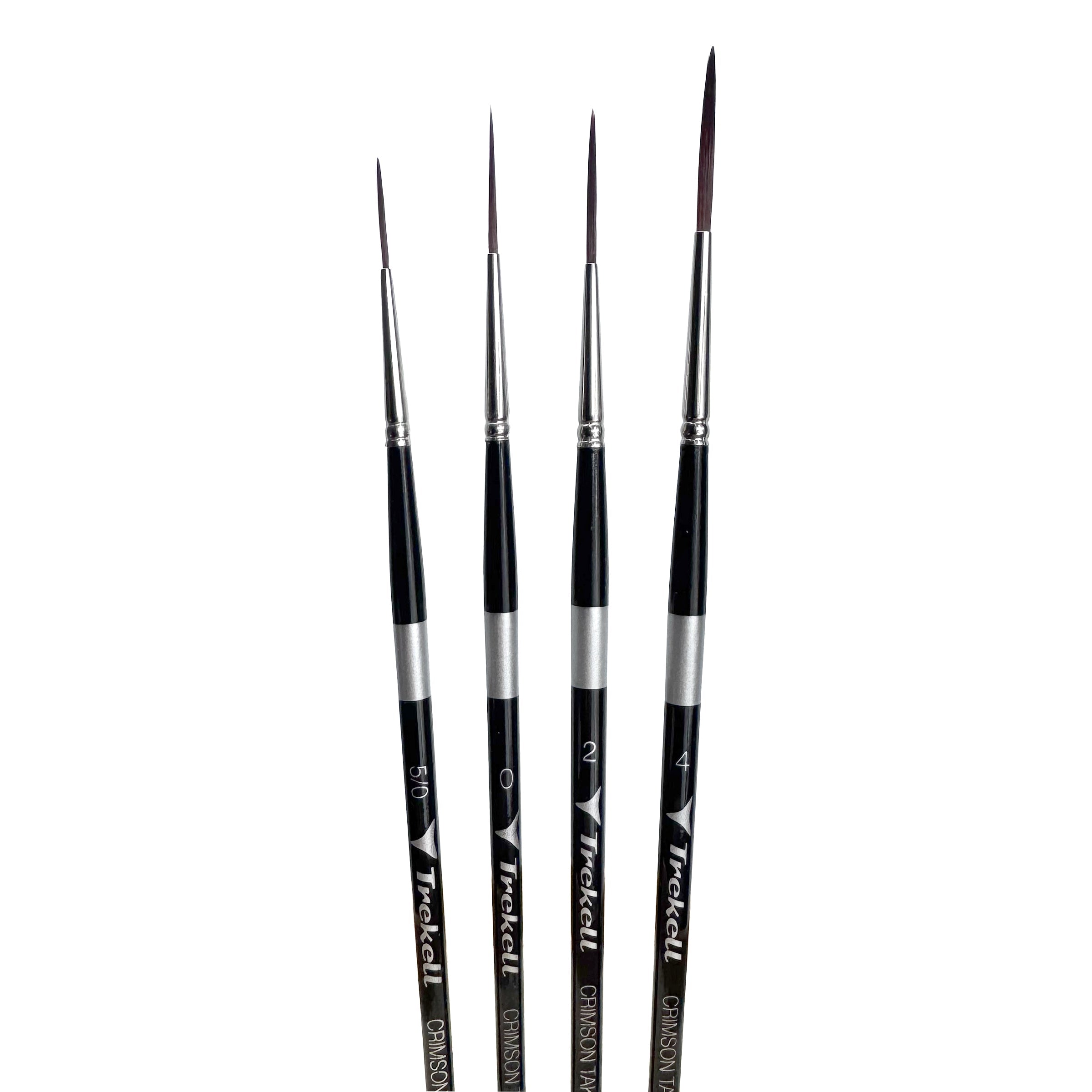 Trekell Crimson Taklon Short Handle Artist Brush - Complete Set - Script/Rigger