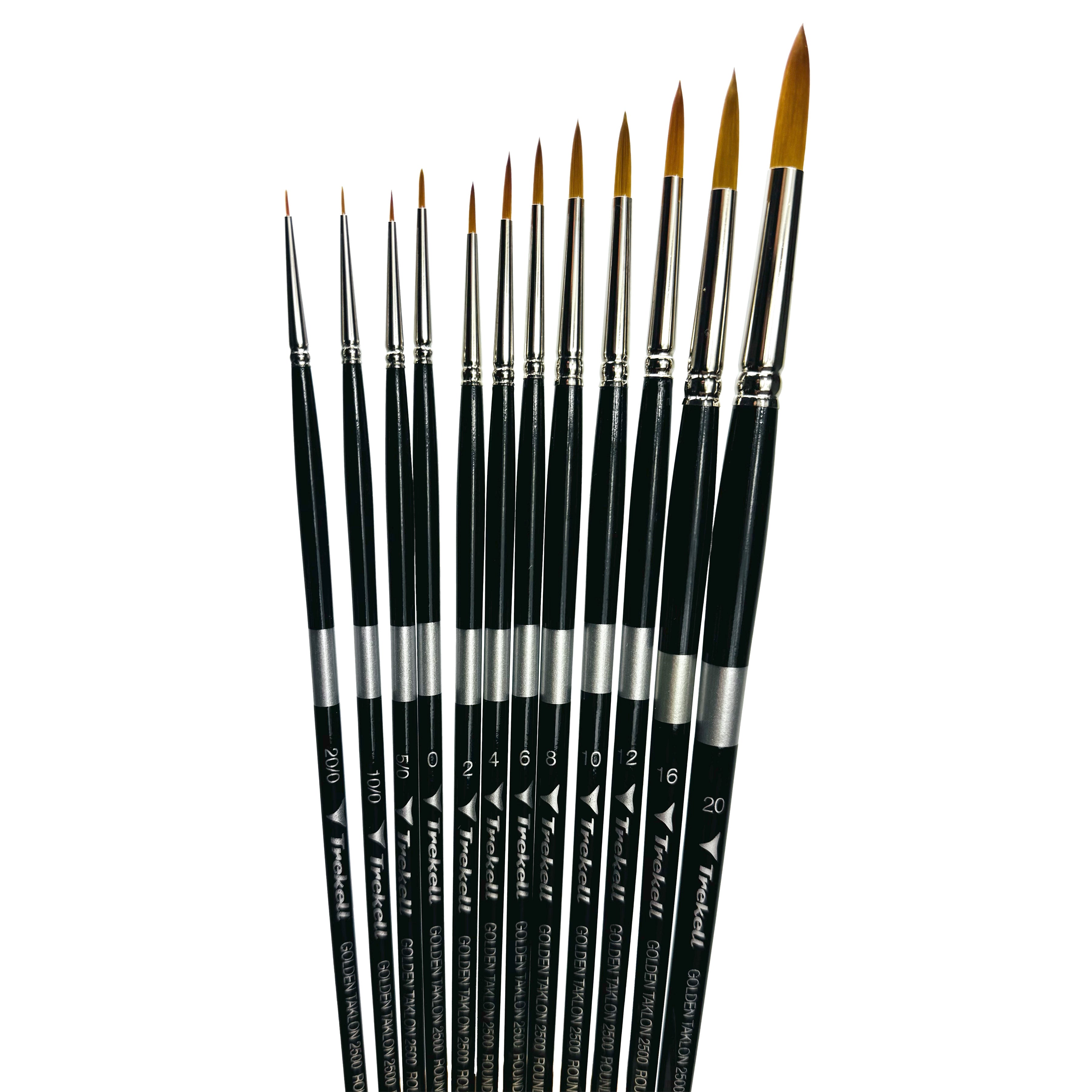 Trekell Golden Taklon Long Handle Artist Brush - Complete Set - Round