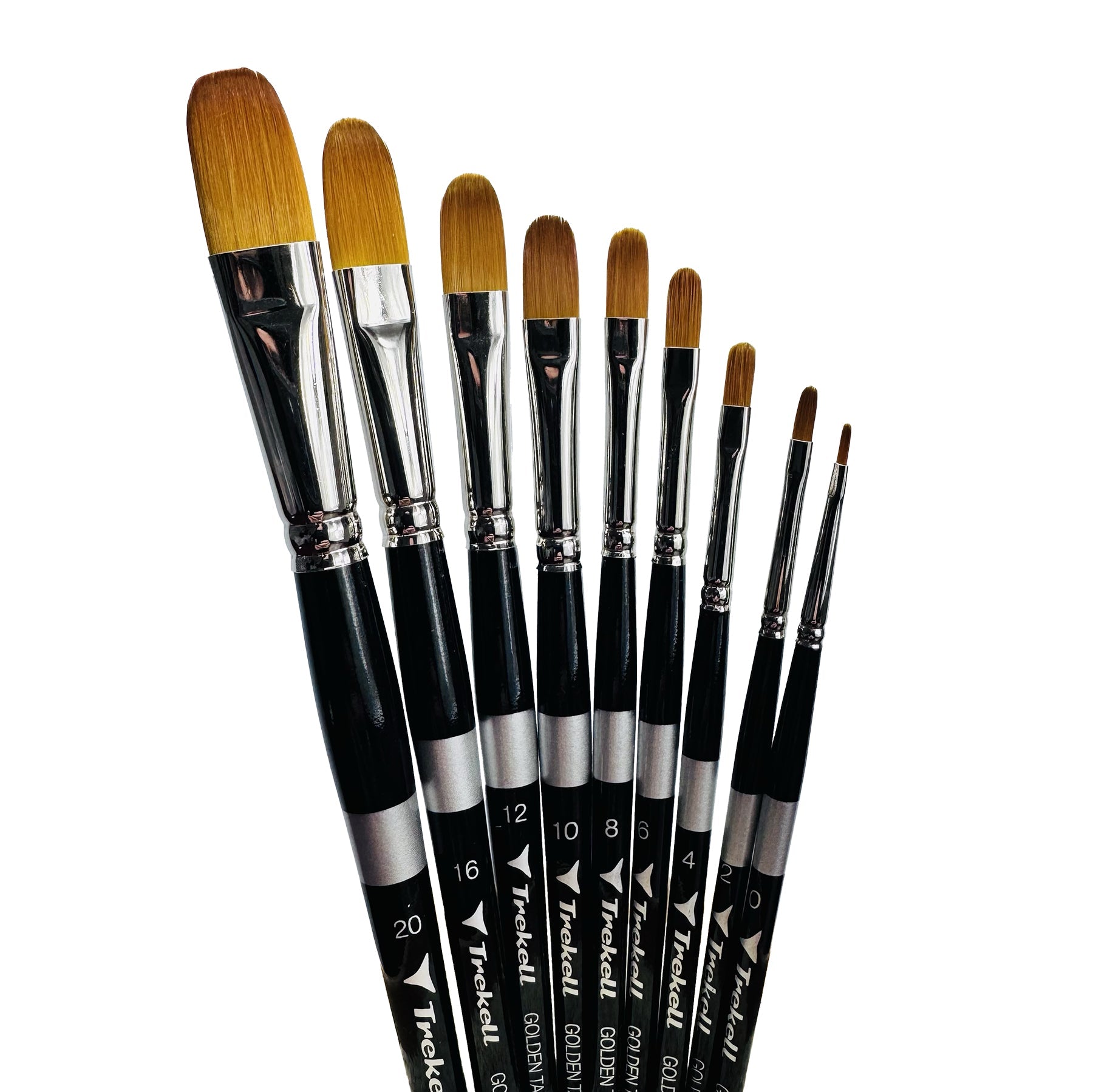 Trekell Golden Taklon Short Handle Artist Brush - Complete Brush Set - Filbert