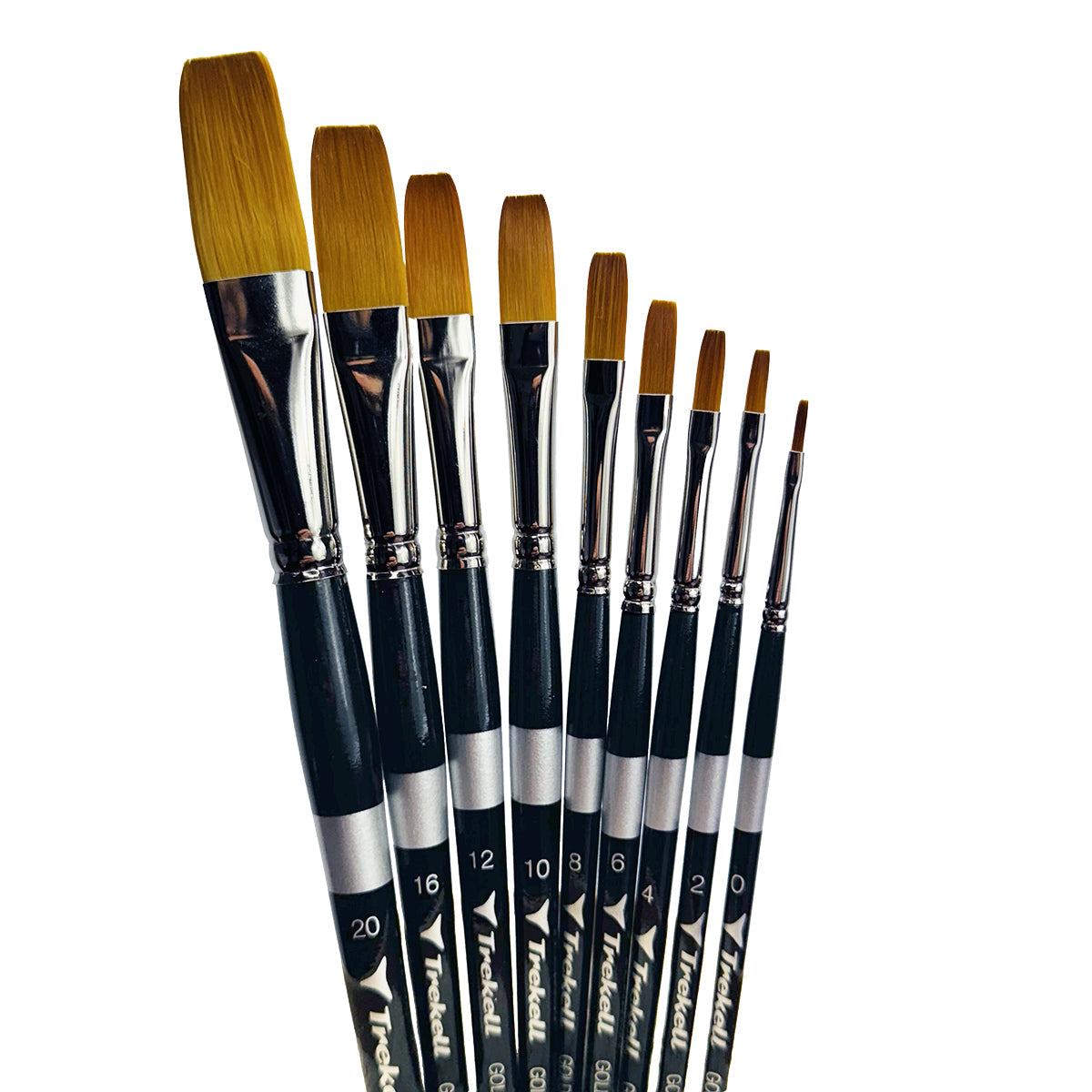 Trekell Golden Taklon Short Handle Artist Brush - Complete Brush Set - Flat