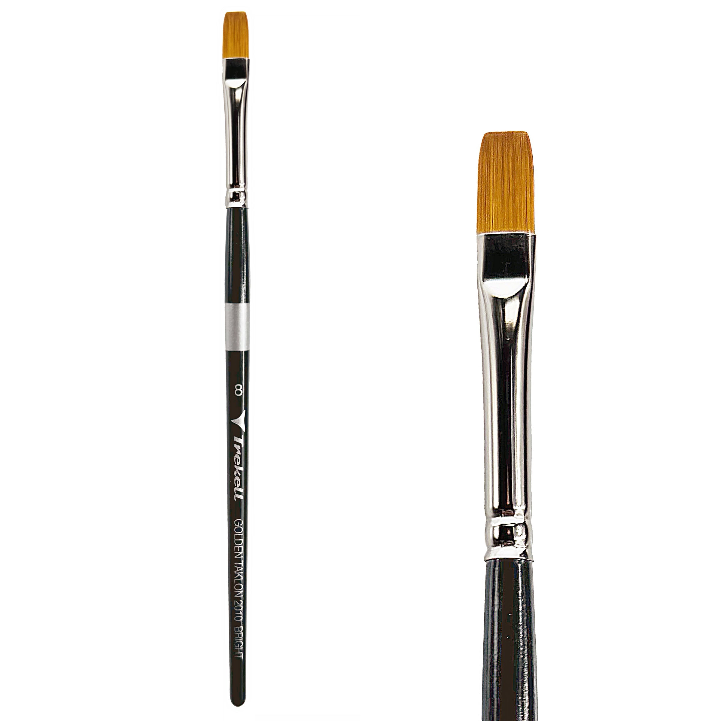 Trekell Golden Taklon Short Handle Artist Brush - Size #8 Bright