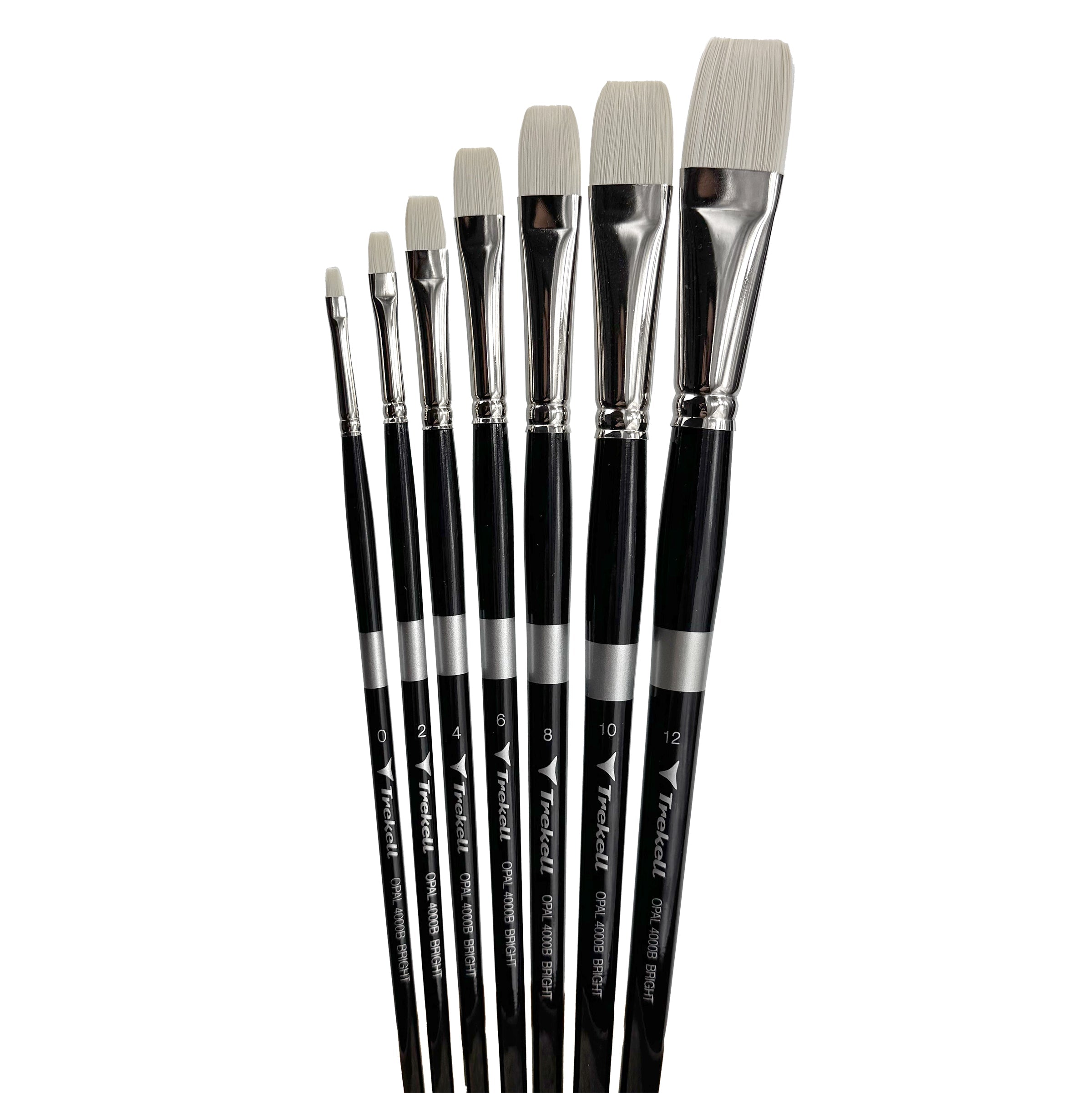 Trekell Opal Synthetic Hog Bristle Long Handle Artist Brush - Complete Brush Set - Bright
