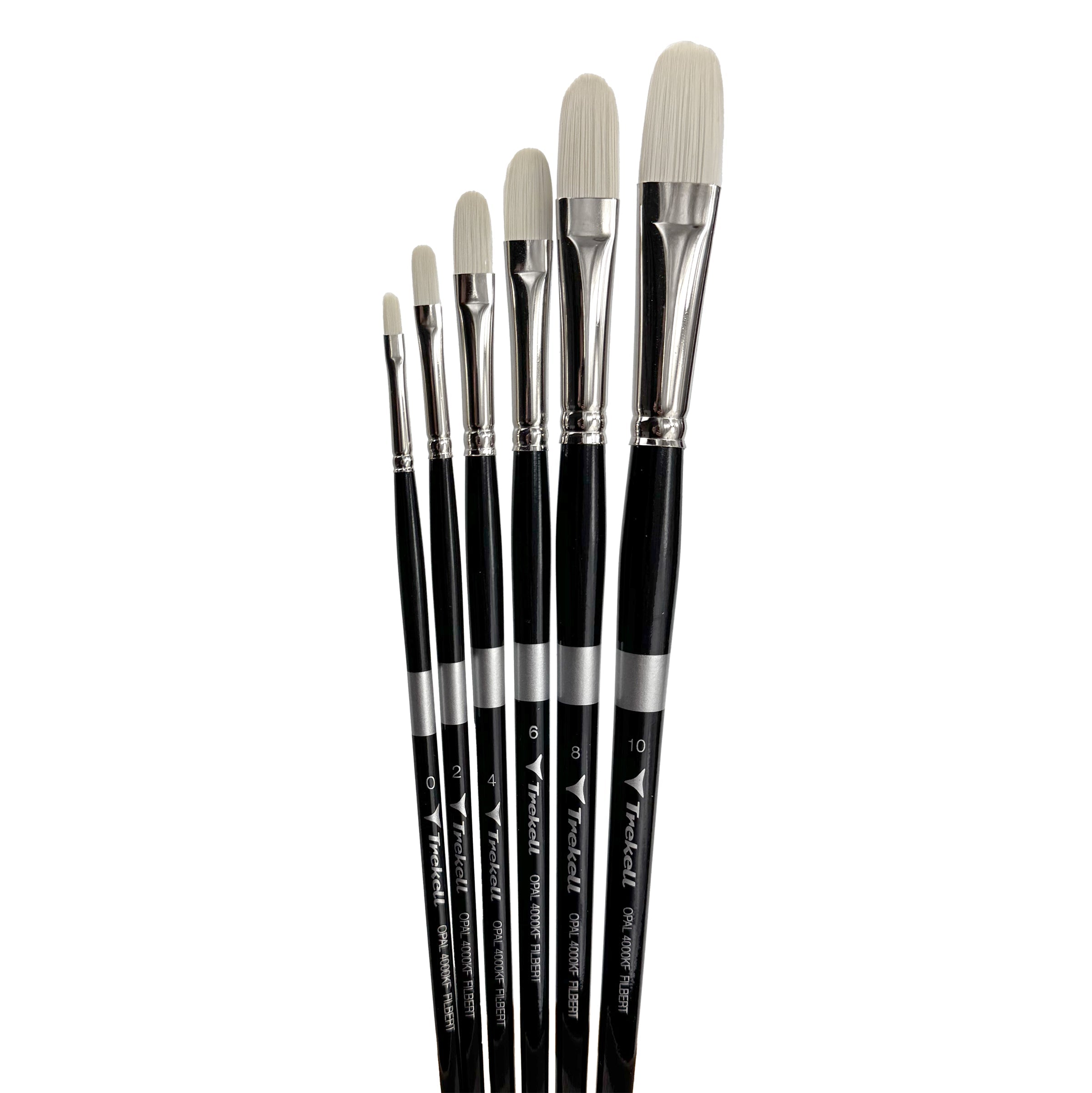 Trekell Opal Synthetic Hog Bristle Long Handle Artist Brush - Complete Brush Set - Filbert