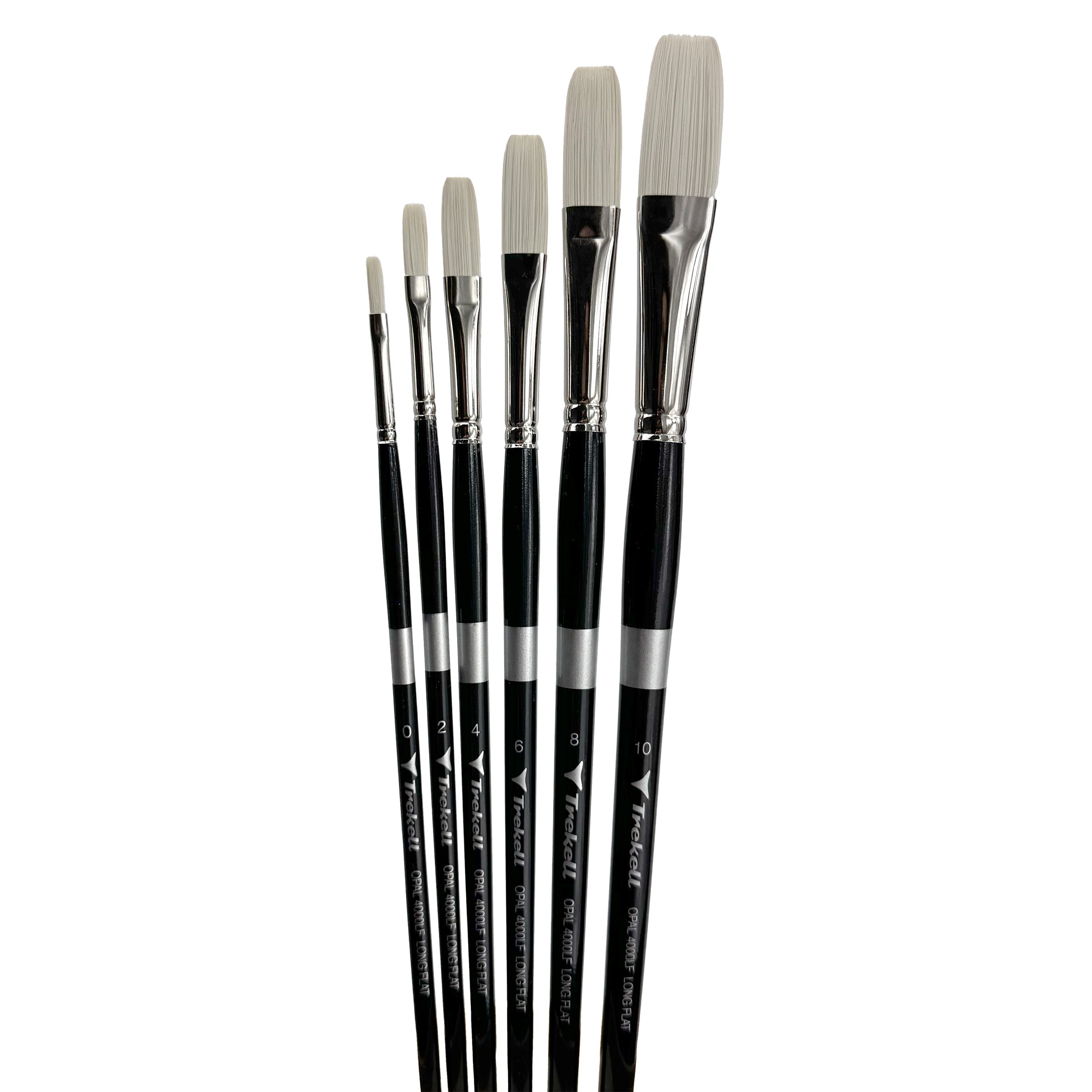 Trekell Opal Synthetic Hog Bristle Long Handle Artist Brush - Complete Brush Set - Long Flat