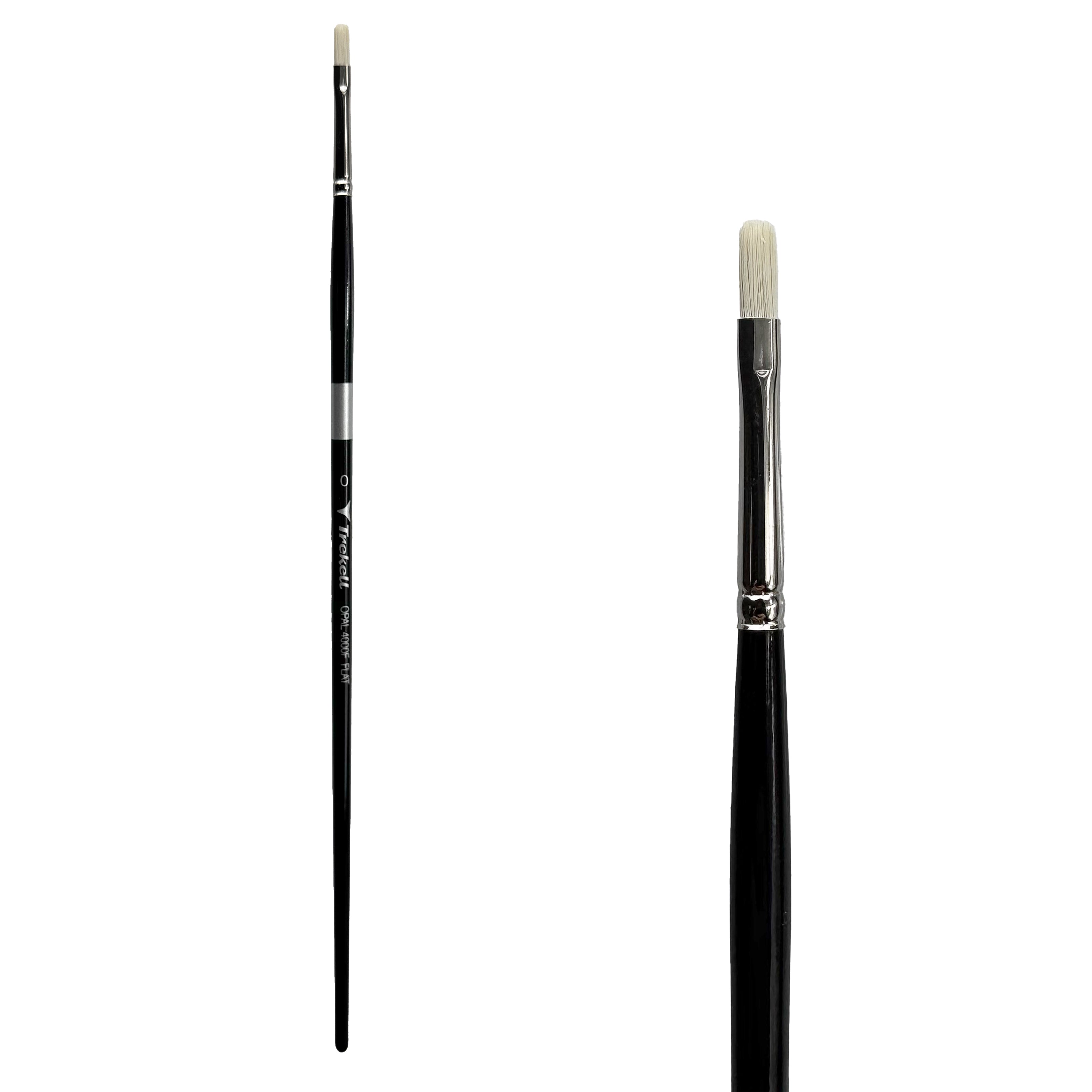 Trekell Opal Synthetic Hog Bristle Long Handle Artist Brush - Size #0 Flat