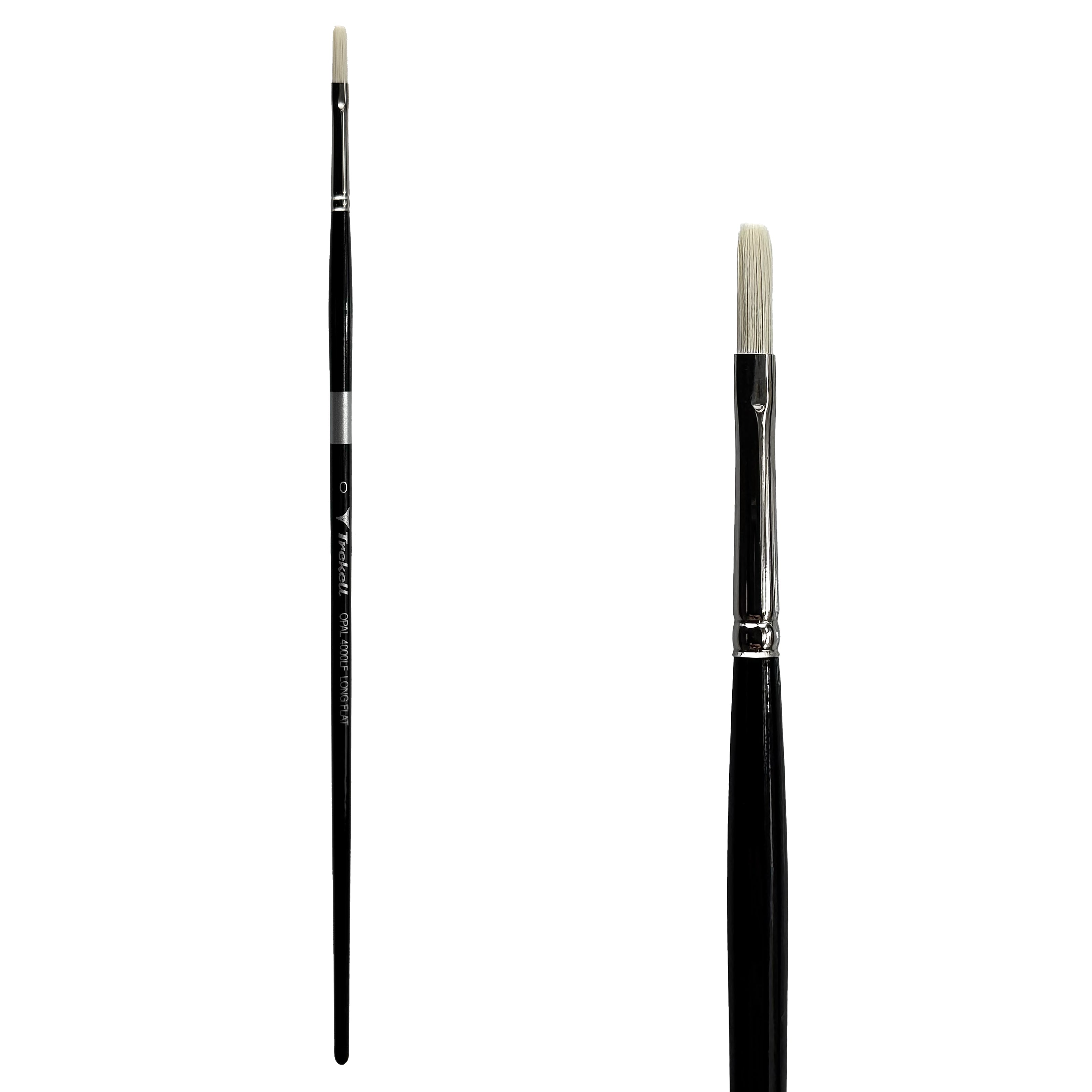 Trekell Opal Synthetic Hog Bristle Long Handle Artist Brush - Size #0 Long Flat