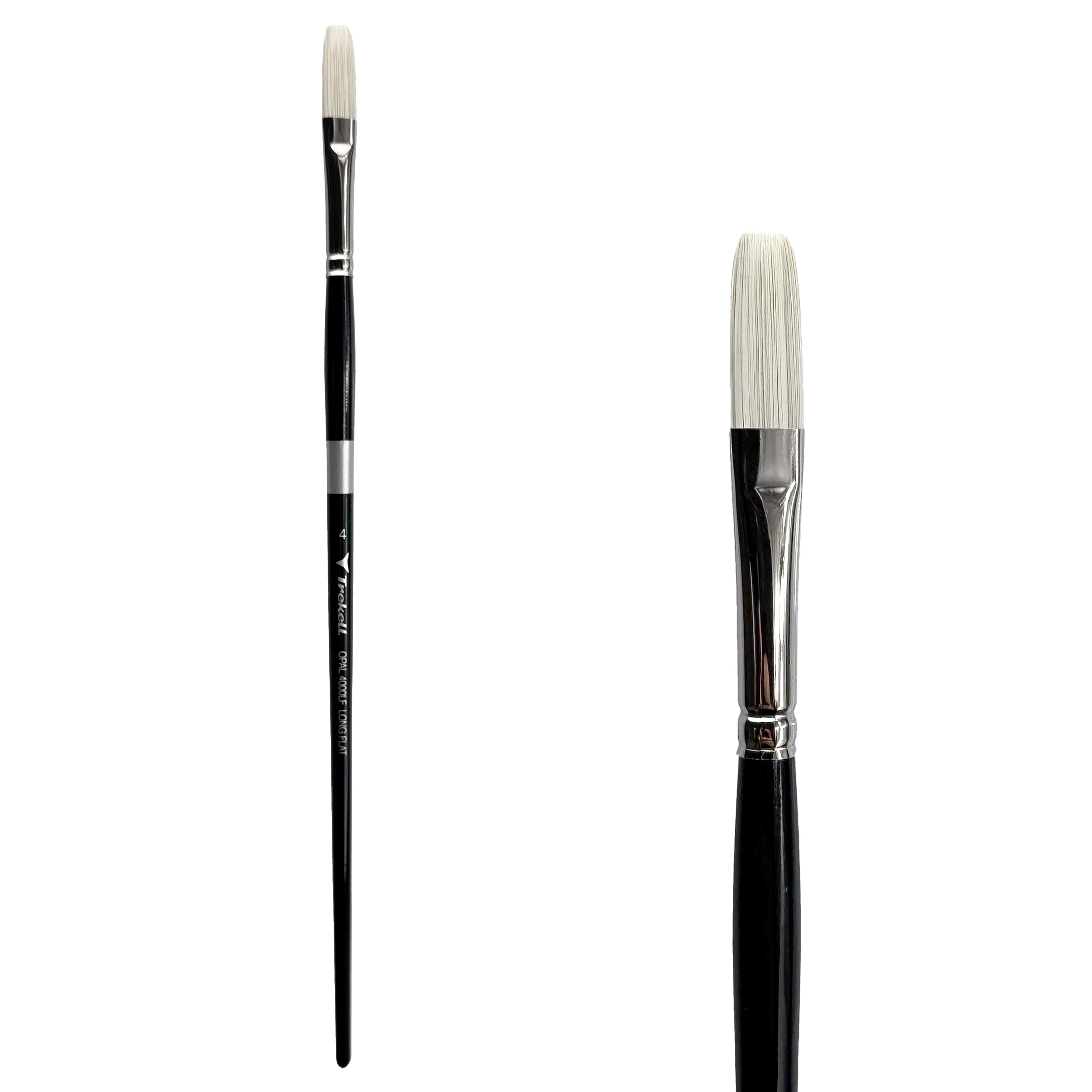Trekell Opal Synthetic Hog Bristle Long Handle Artist Brush - Size #4 Long Flat