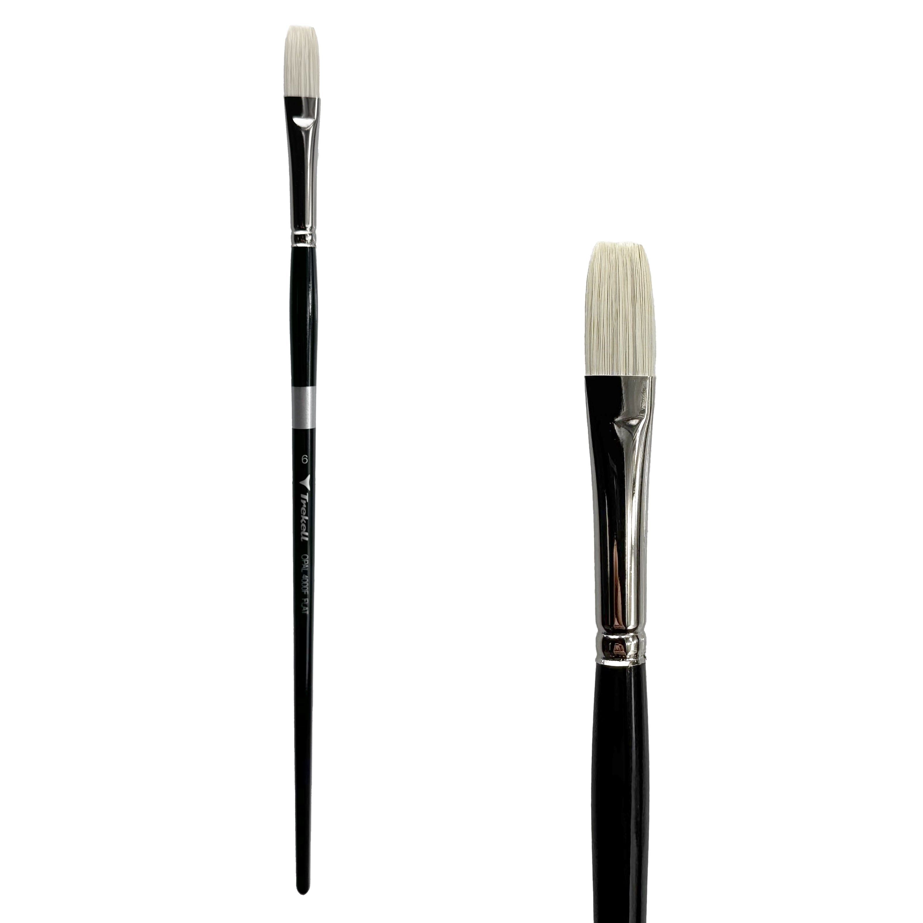 Trekell Opal Synthetic Hog Bristle Long Handle Artist Brush - Size #6 Flat