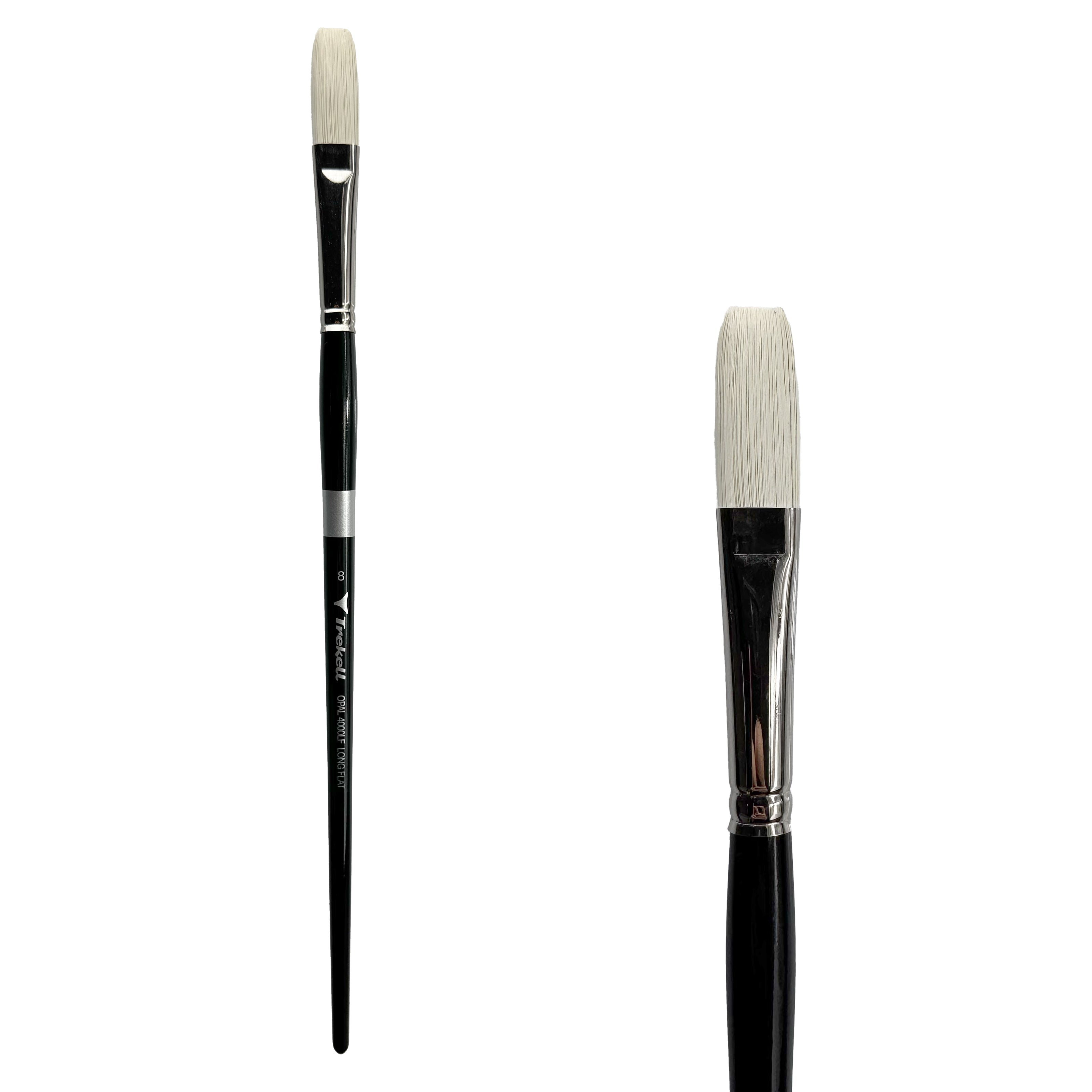 Trekell Opal Synthetic Hog Bristle Long Handle Artist Brush - Size #8 Long Flat