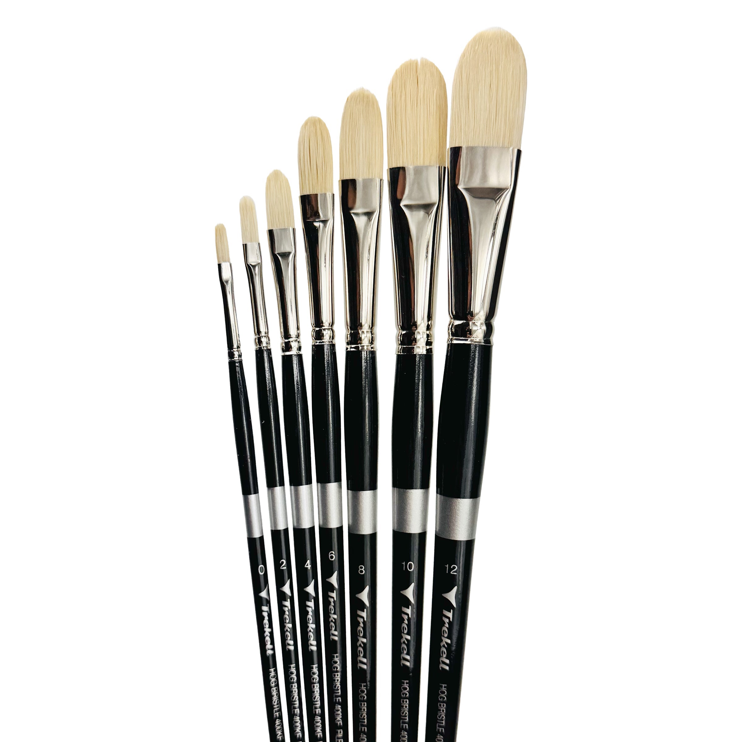 Trekell Hog Bristle Long Handle Artist Brush - Complete Set - Filbert