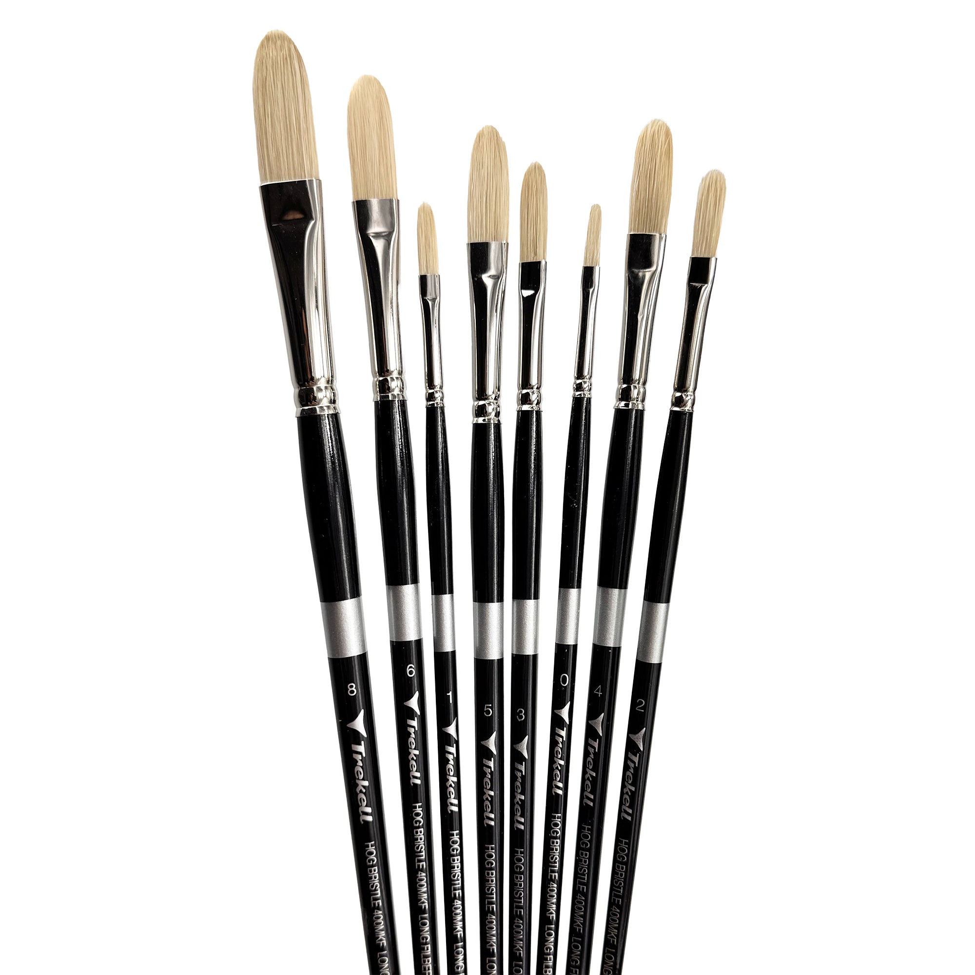 Trekell Hog Bristle Long Handle Artist Brush - Complete Set - Long Filbert