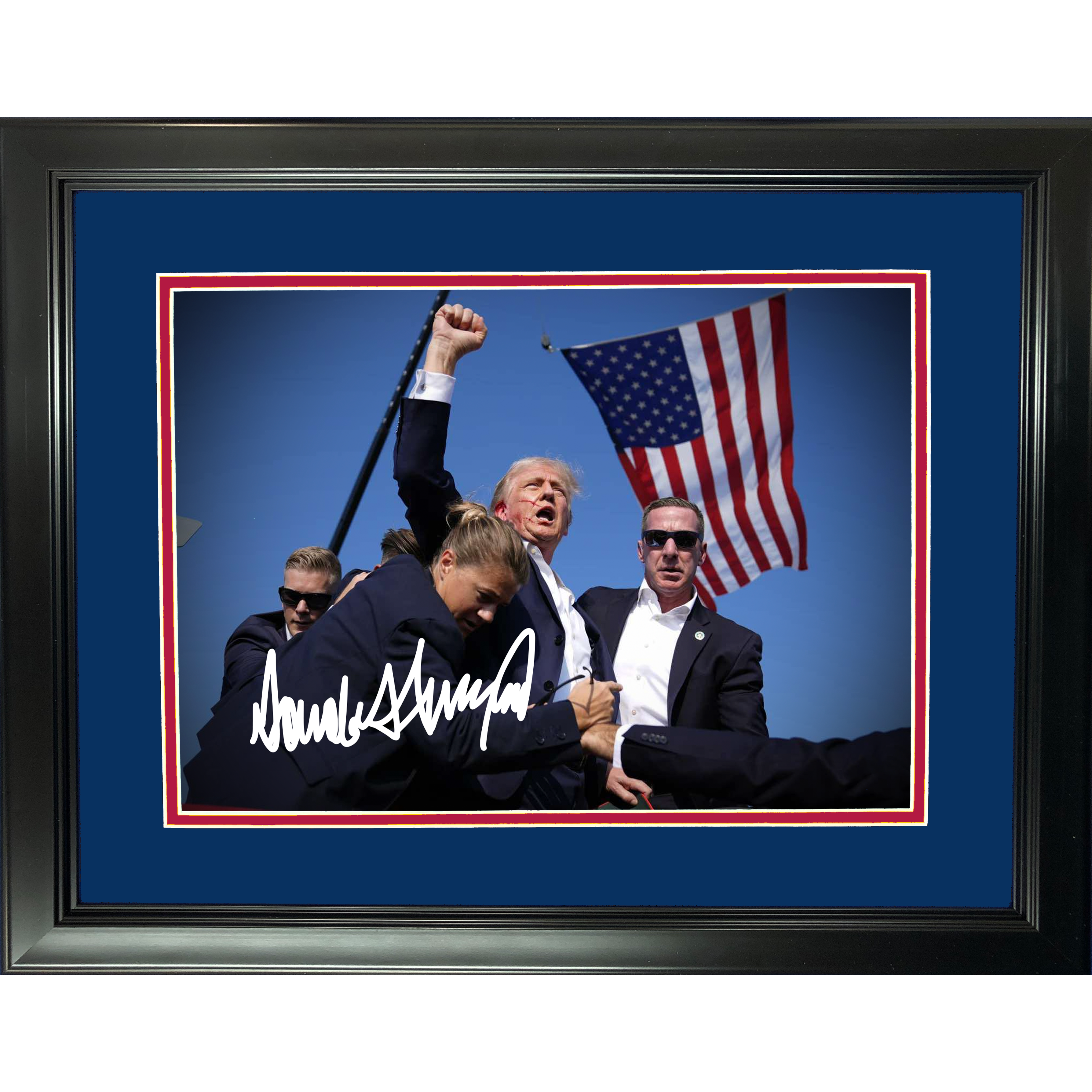 Framed Donald Trump Rally Shooting Butler Pennsylvania July 13 2024 Assassination Attempt Facsimile Laser Engraved Signature Auto 11"x14" Photo HOFSM Holo