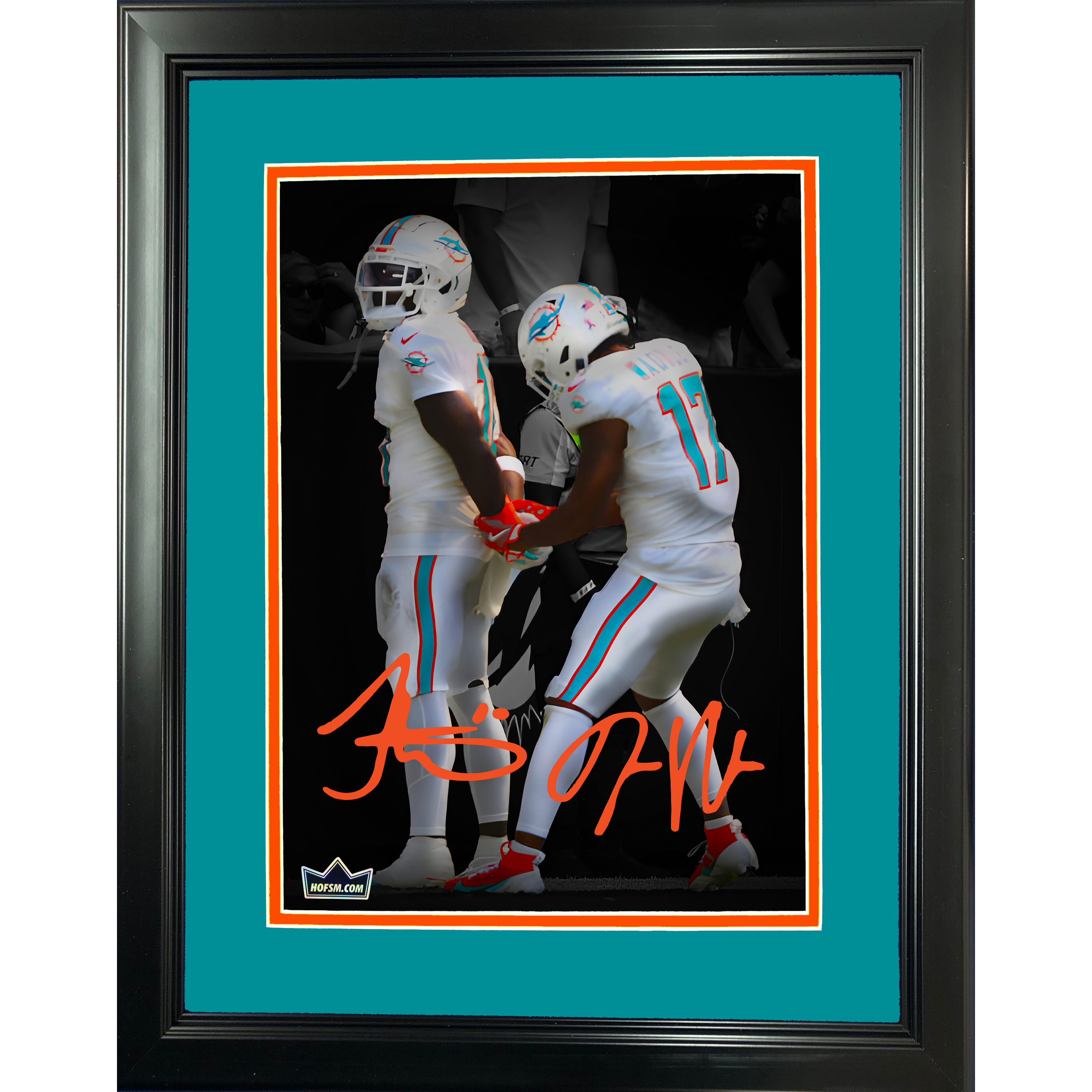 Framed Tyreek Hill & Jaylen Waddle Handcuff Arrested TD Celebration Miami Dolphins Dual Facsimile Laser Engraved Signature Auto 11"x14" Football Photo HOFSM Holo