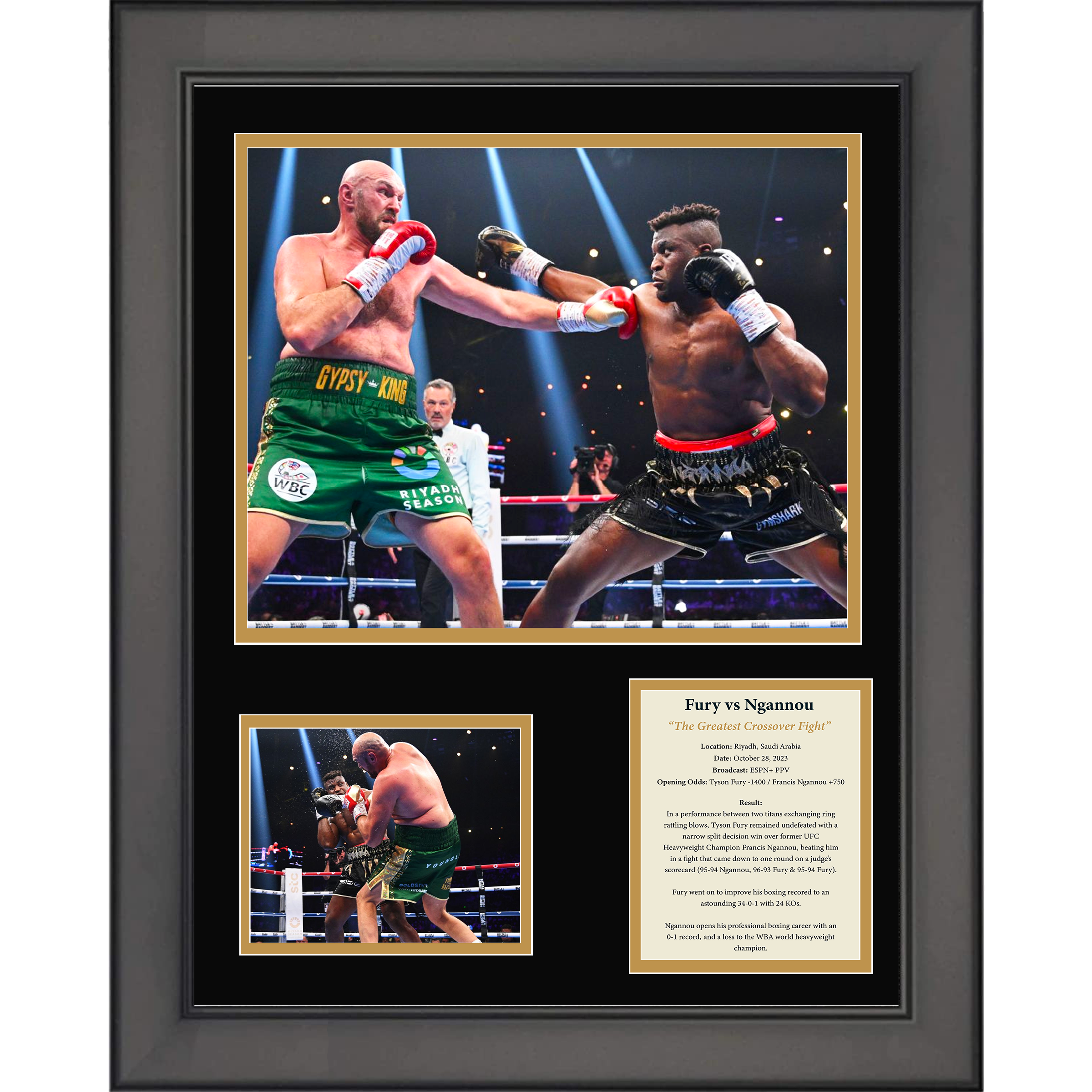 Framed Tyson Fury vs Francis Ngannou The Greatest Crossover Fight Boxing 11"x14" Three Photo Collage