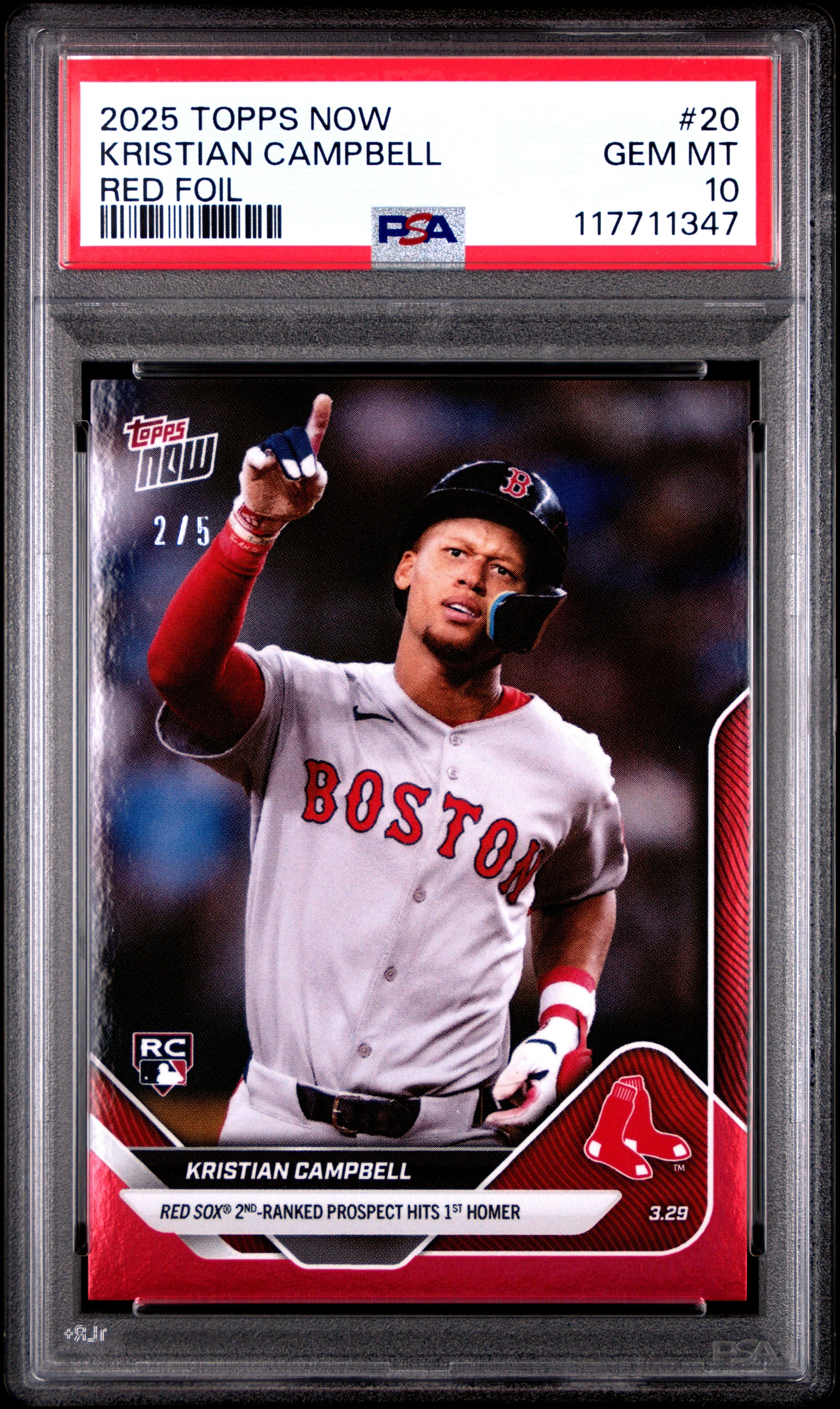 Graded 2025 Topps Now Kristian Campbell #20 Red Foil /5 Rookie RC Base