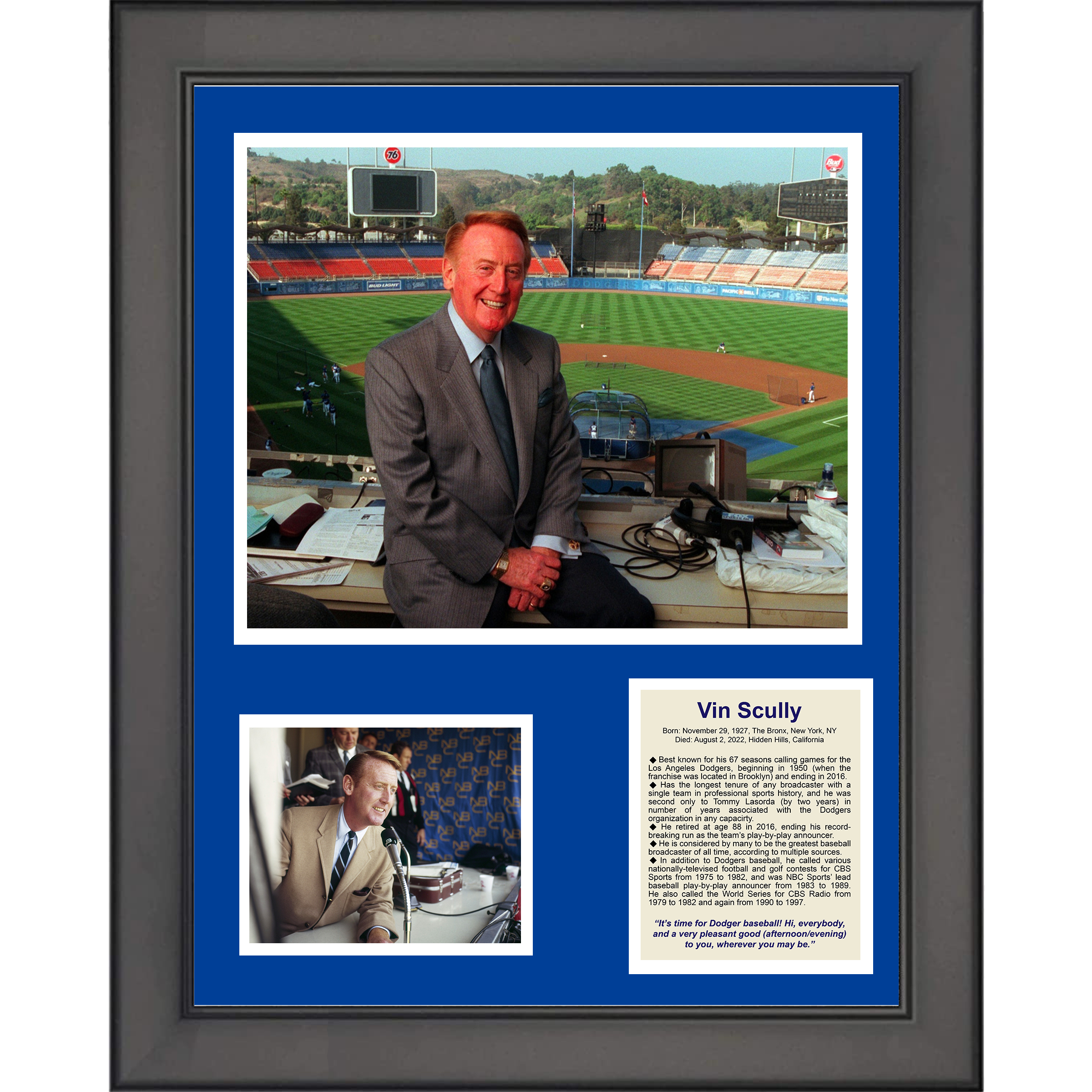 Framed Vin Scully Baseball 11"x14" Three Photo Collage