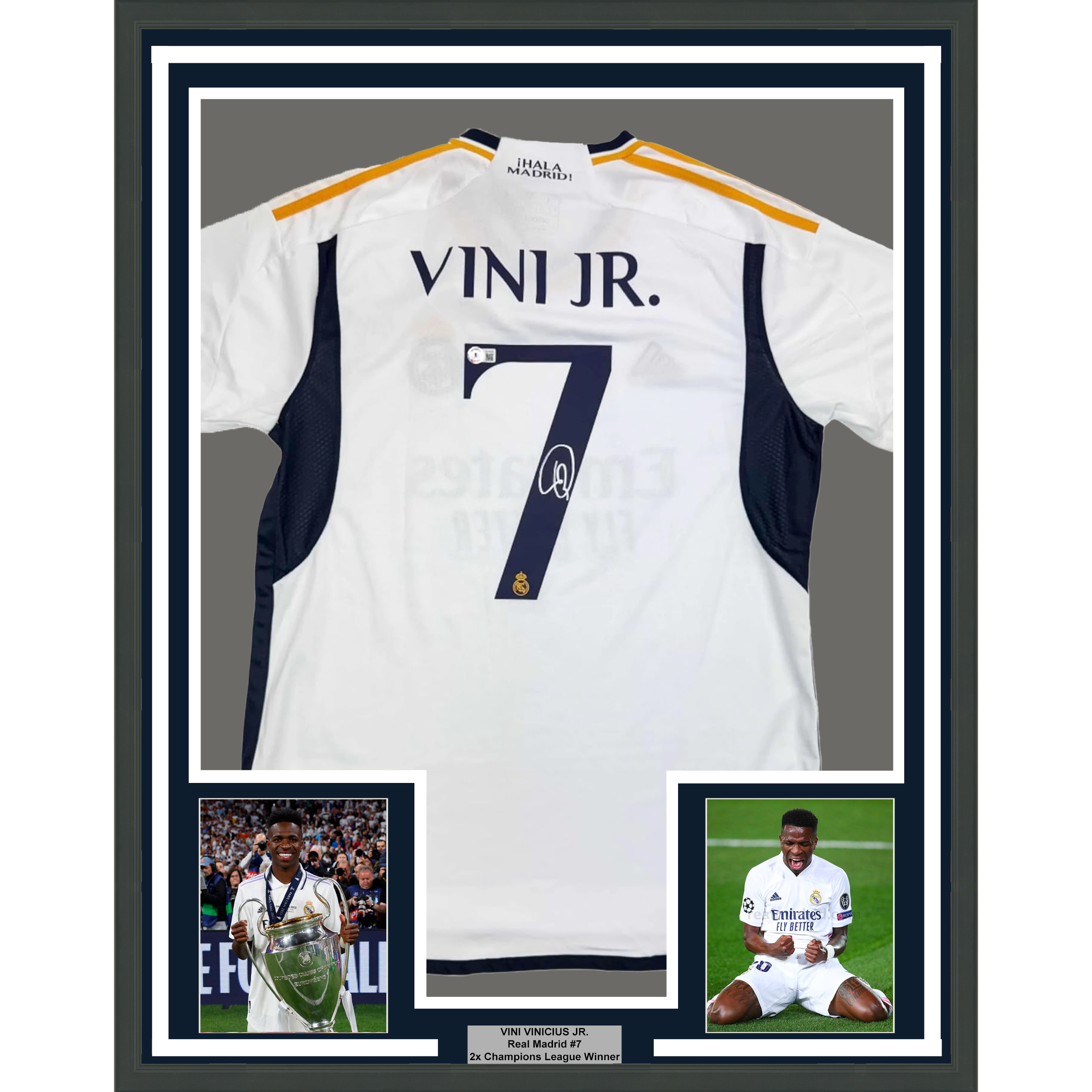 Framed Autographed/Signed Vini Vinicius Jr. 35x39 Real Madrid White So