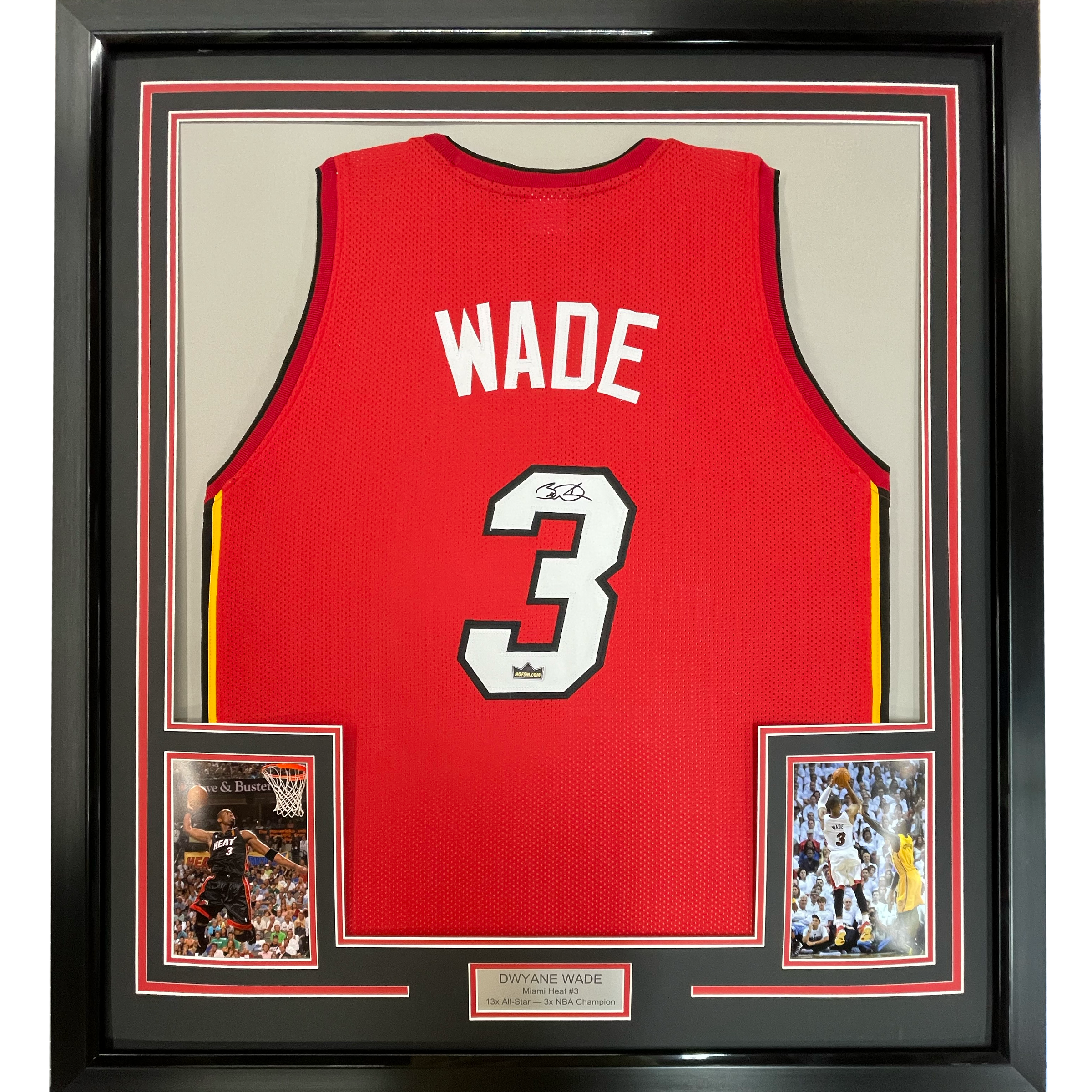 Framed Facsimile Autographed Dwyane Wade 35x39 Miami Red Reprint Laser Auto Basketball Jersey