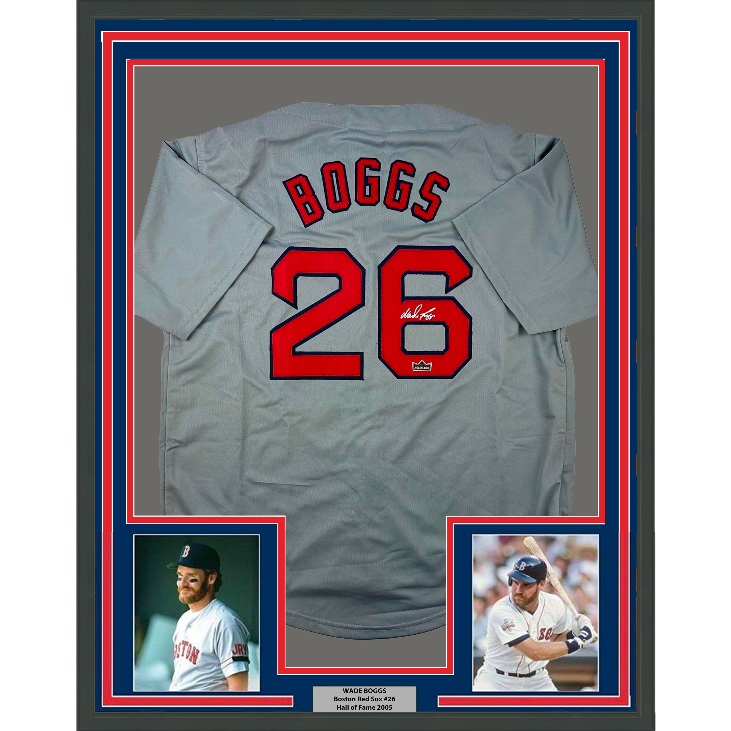 Framed Facsimile Autographed Wade Boggs 35x39 Boston Grey Reprint Laser Auto Baseball Jersey