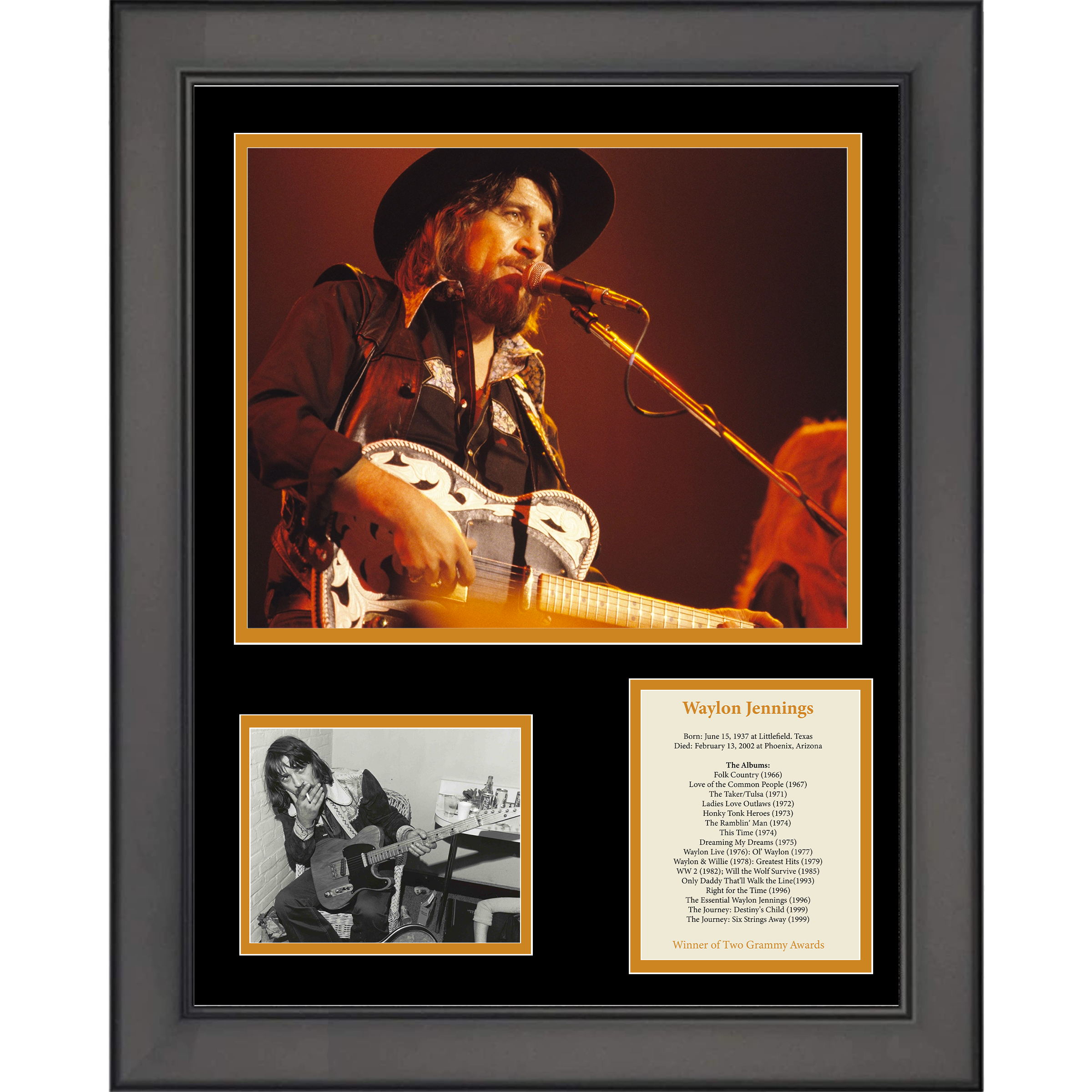 Framed Waylon Jennings 11"x14" Music Three Photo Collage