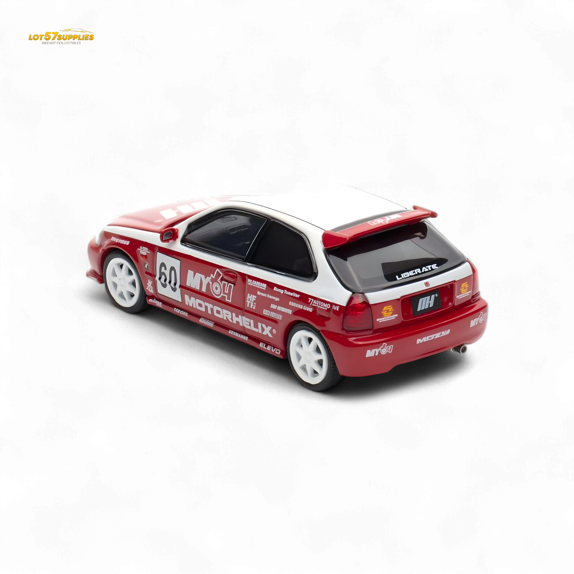 Motorhelix Honda Civic EK9 Malaysia Limited Edition - White - Red 1:64