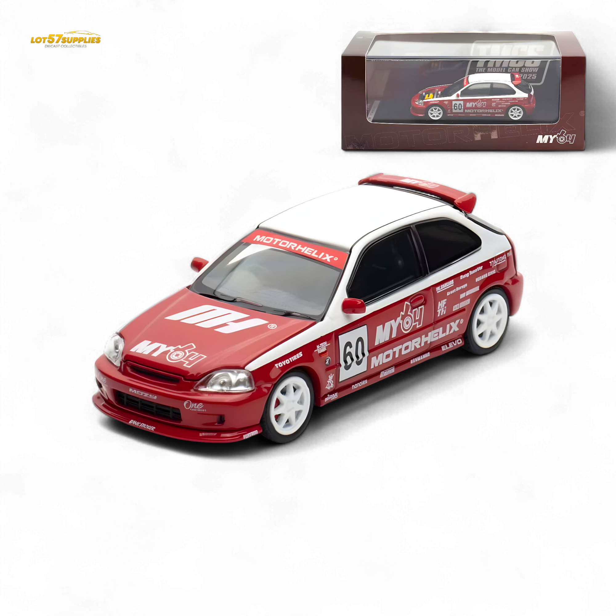 Motorhelix Honda Civic EK9 Malaysia Limited Edition - White - Red 1:64