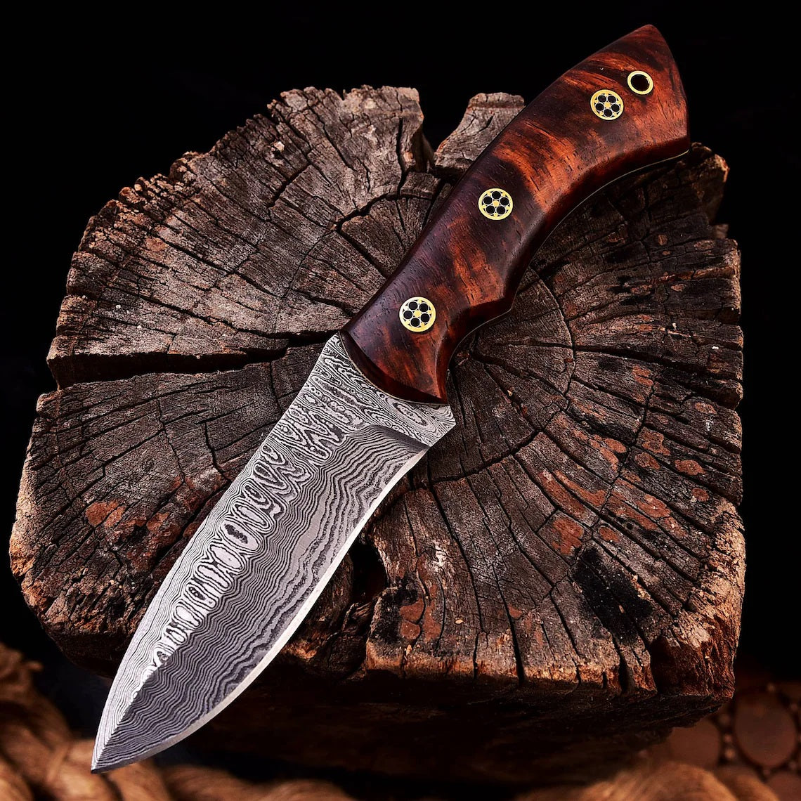 KBS Knives - 'Wilderness Warrior' Custom Handmade Damascus Steel Hunting Knife with Rosewood Handle