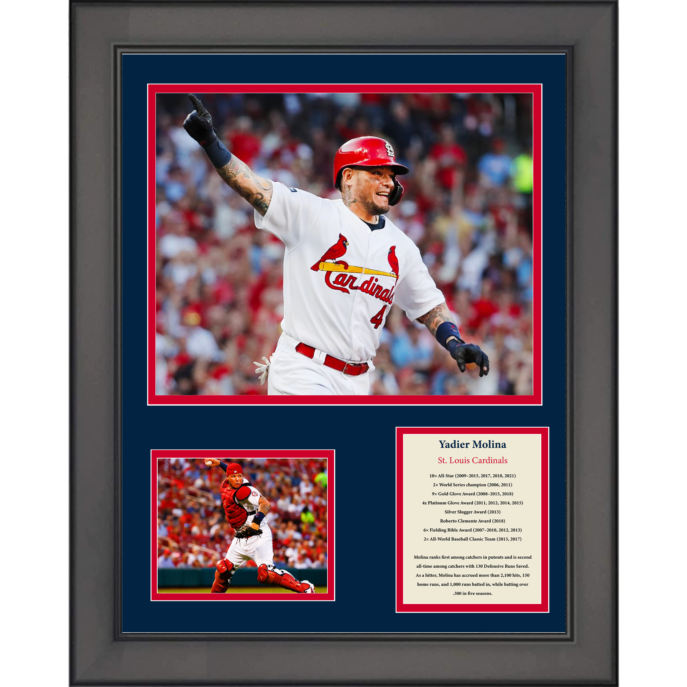 Framed Yadier Molina St. Louis Cardinals Baseball 11"x14" Three Photo Collage