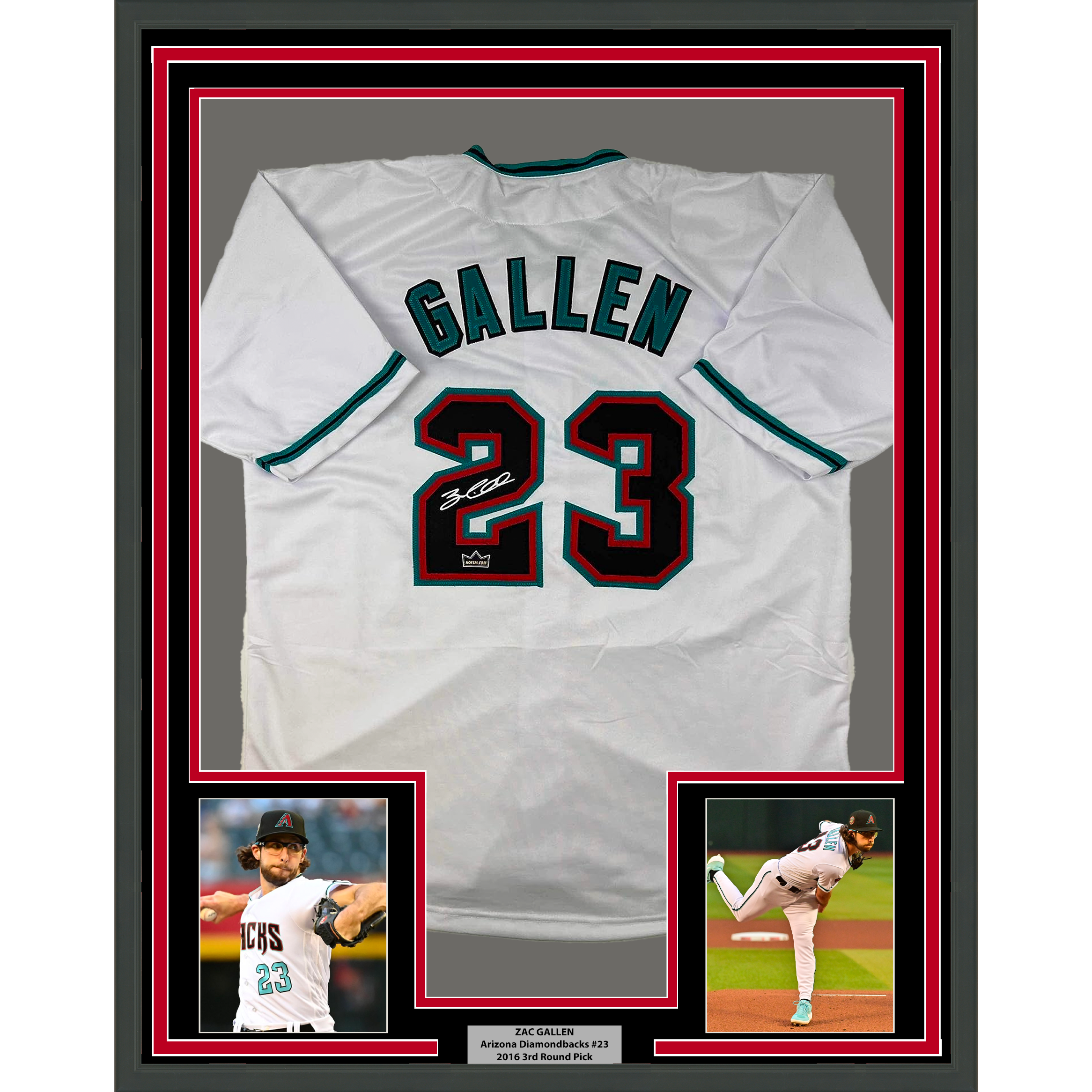 Framed Facsimile Autographed Zac Gallen 35x39 Arizona White Reprint Laser Auto Baseball Jersey