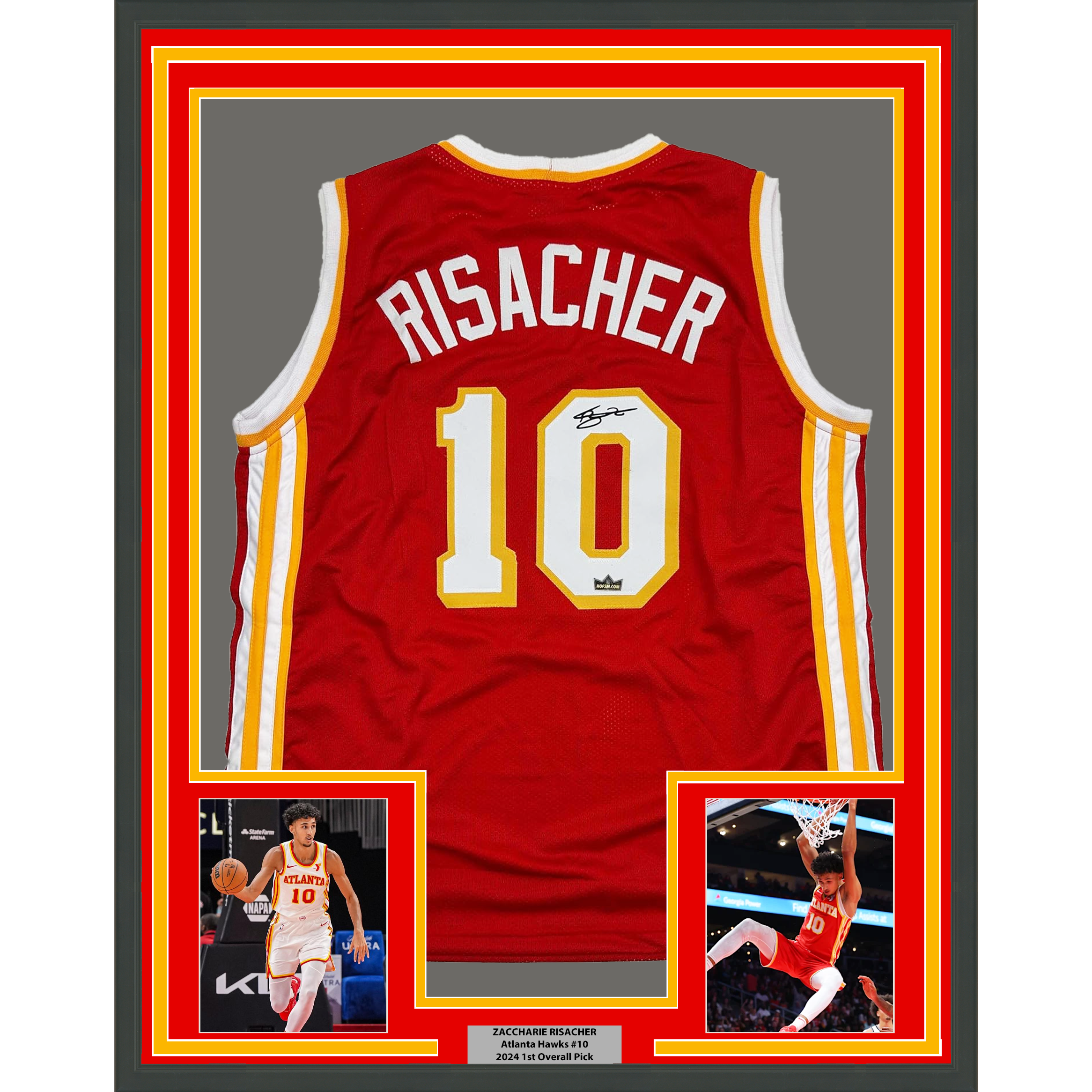 Framed Facsimile Autographed Zaccharie Risacher 35x39 Atlanta Red Reprint Laser Auto Basketball Jersey