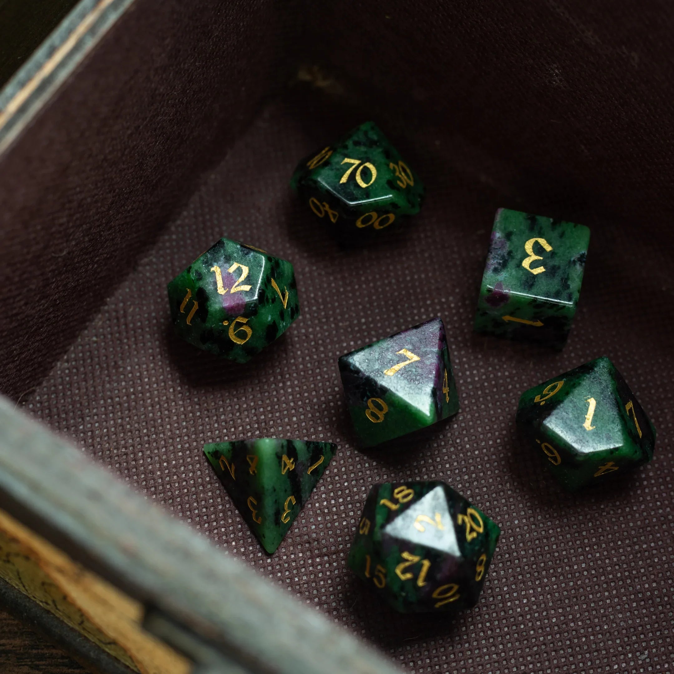Zoisite Polyhedral Gemstone DND Dice Set
