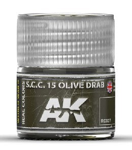 AK Interactive RC37 Real Colors: SCC 15 Olive Drab Acrylic Lacquer Paint 10ml Bottle